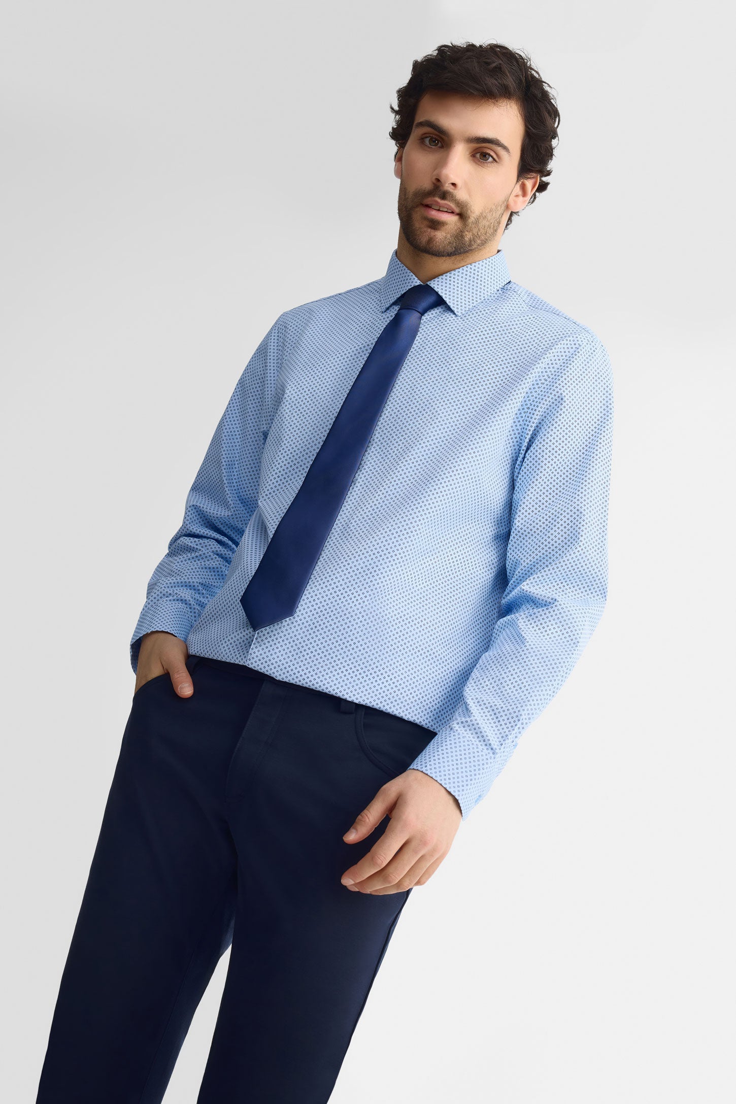 Chemise coupe régulière et cravate - Homme && BLEU