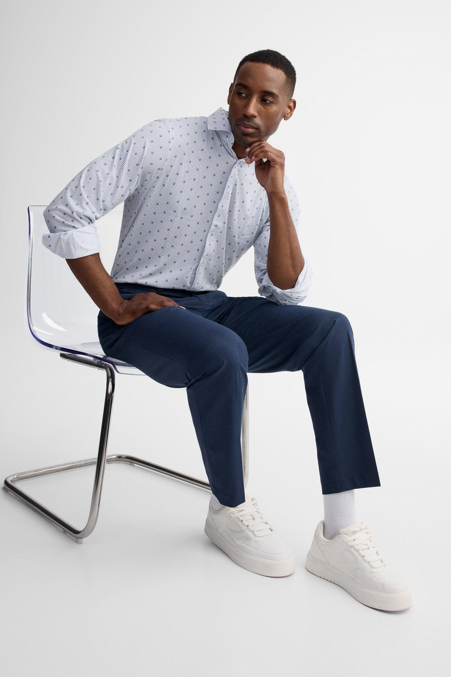 Chemise manches longes coupe ajustée coton - Homme && BLANC MULTI