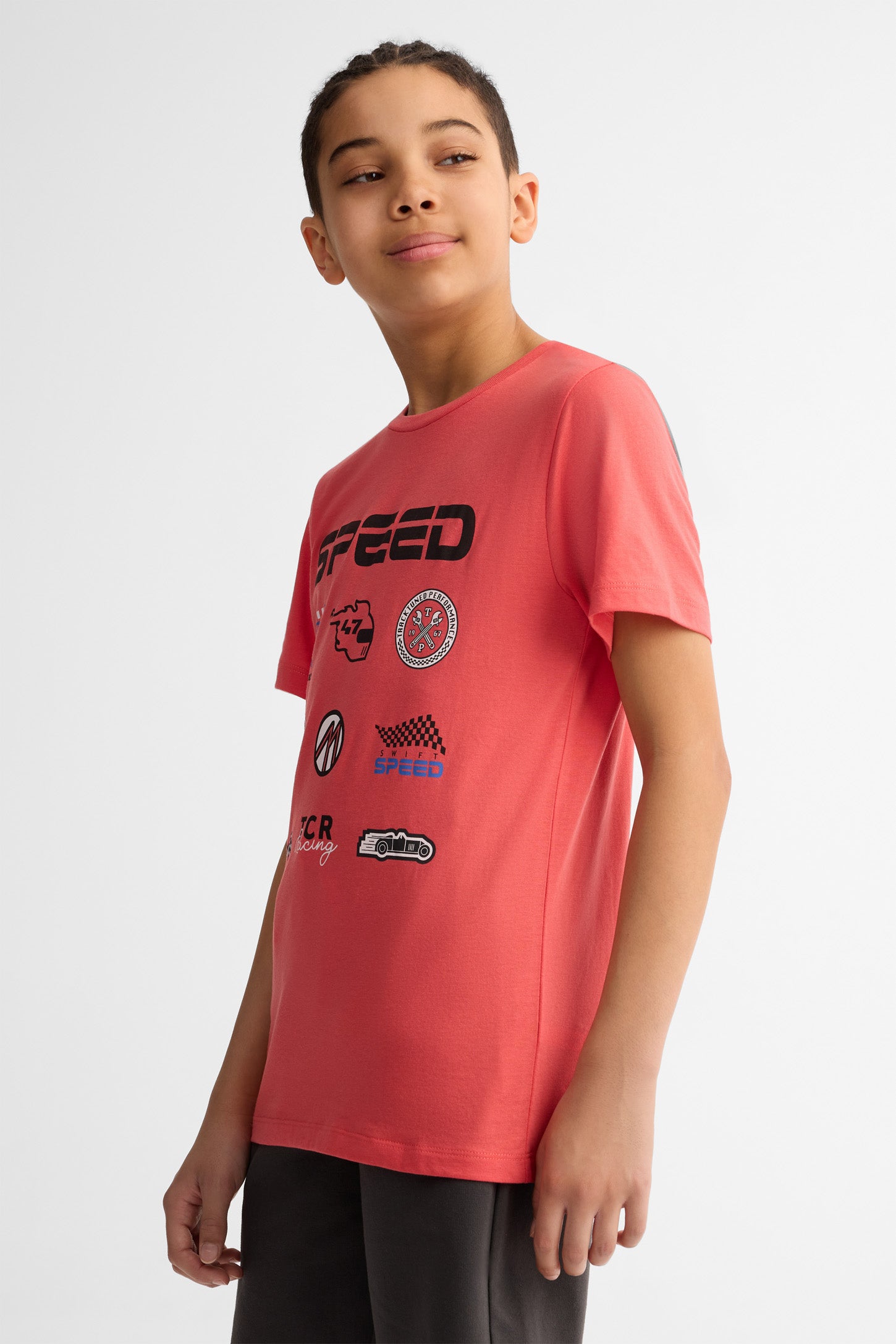 T-shirts col rond coton, 2/25$ - Ado garçon && ROUGE