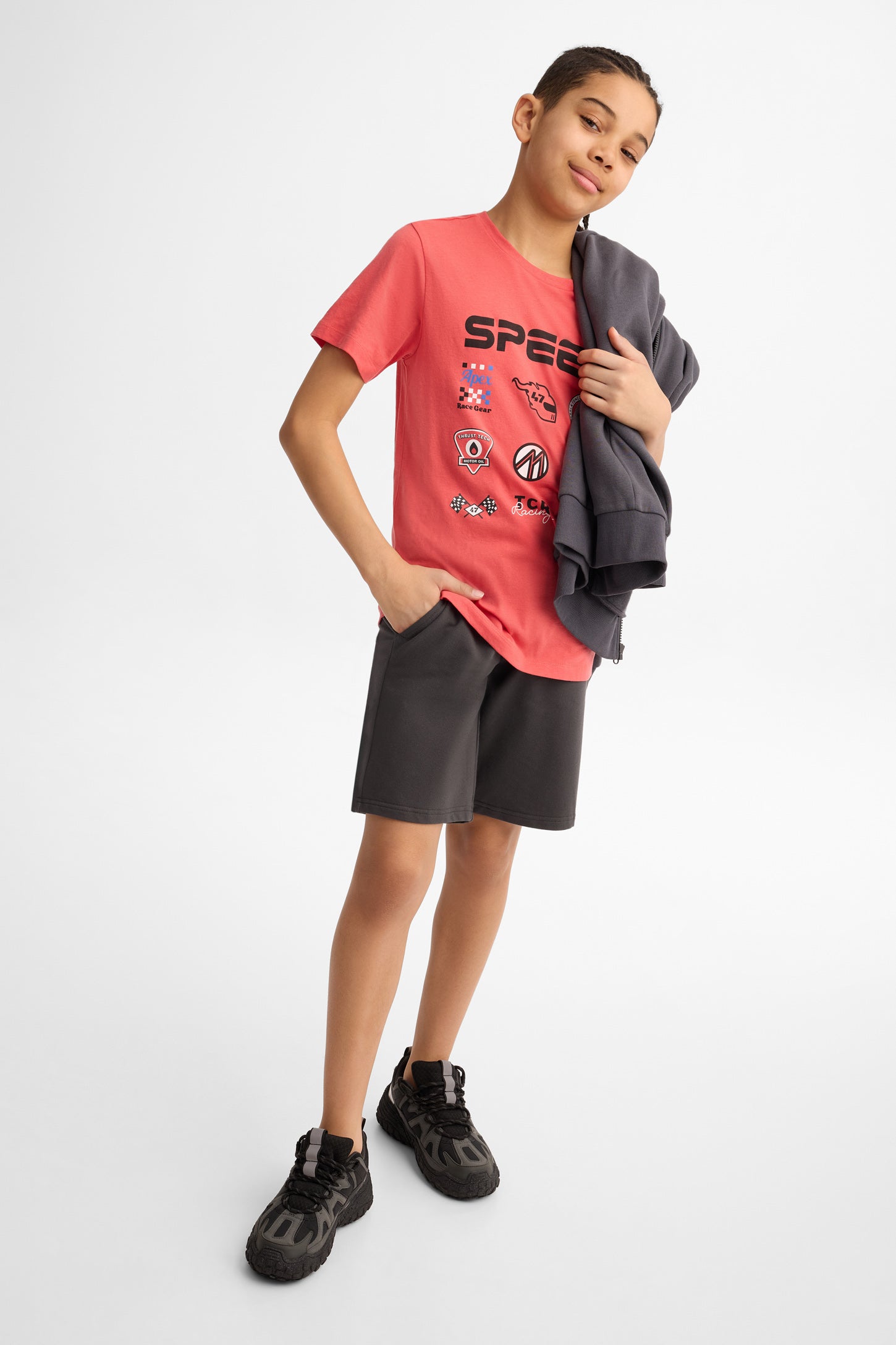 T-shirts col rond coton, 2/25$ - Ado garçon && ROUGE