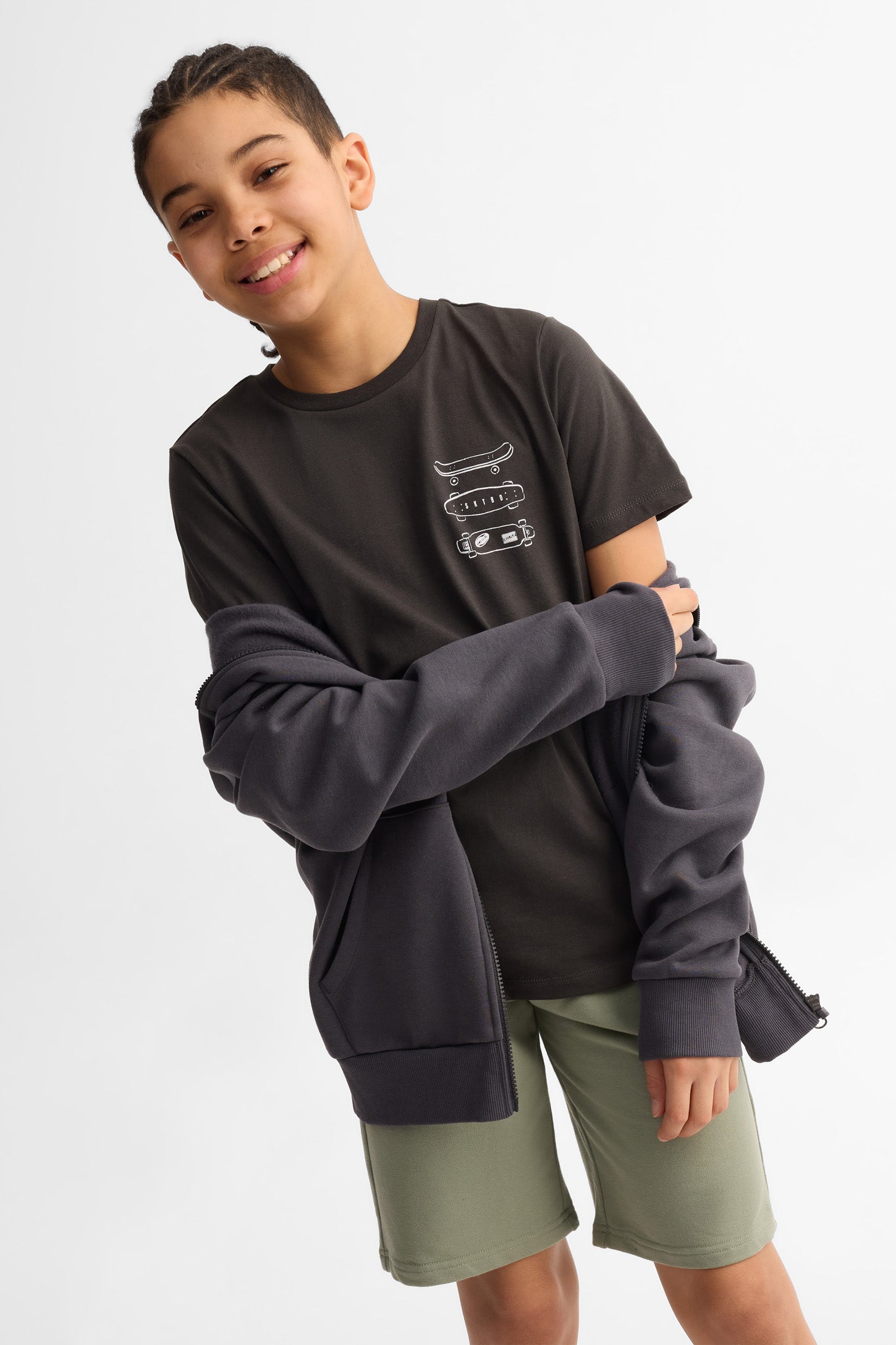 Lot de 2 t-shirts col rond coton - Ado garçon && CHARBON