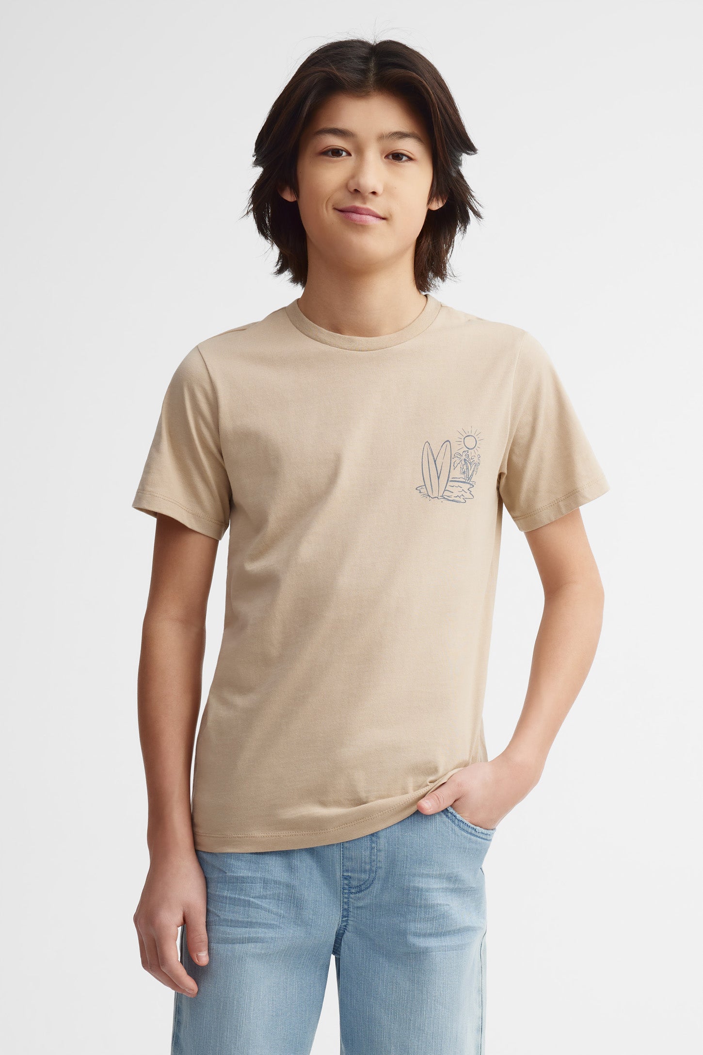 Lot de 2 t-shirts col rond coton - Ado garçon && TAUPE