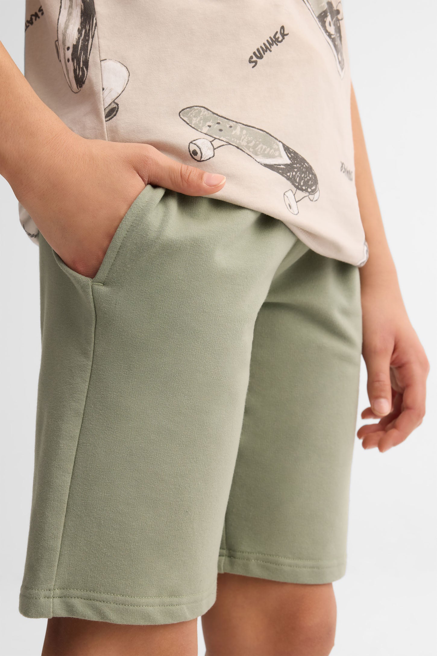 Lot de 2 shorts coton ouaté - Ado garçon && OLIVE