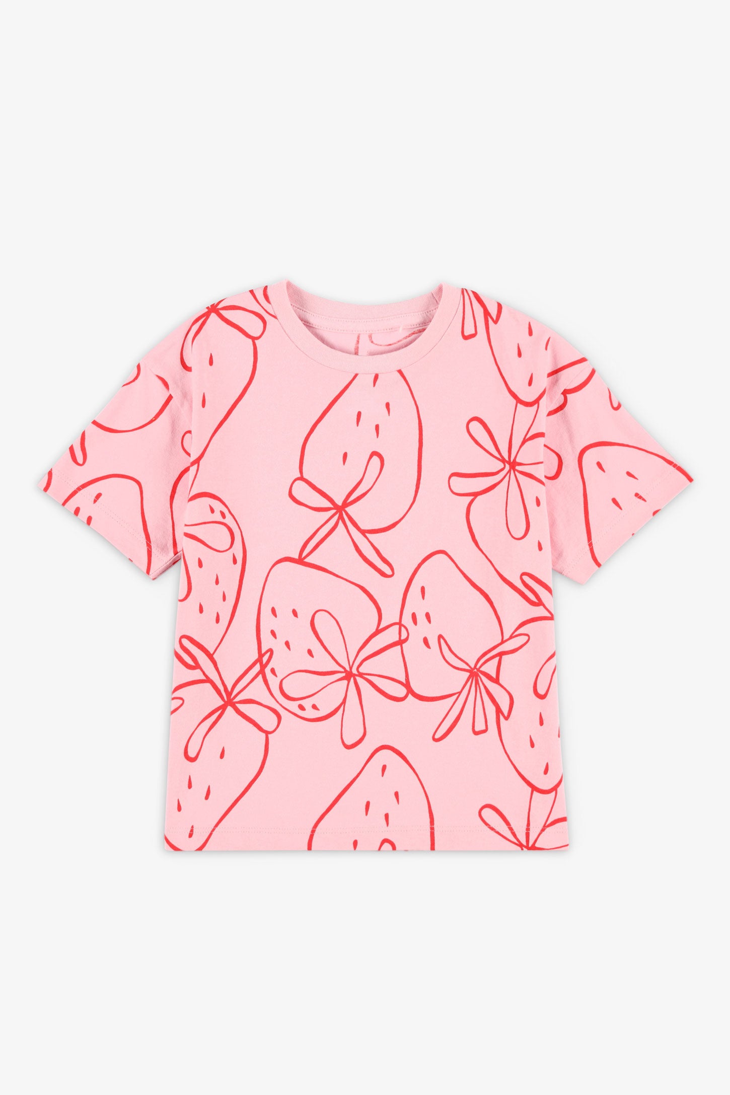 T-shirt col rond coton, 2/20$ - Enfant fille && ROSE MULTI
