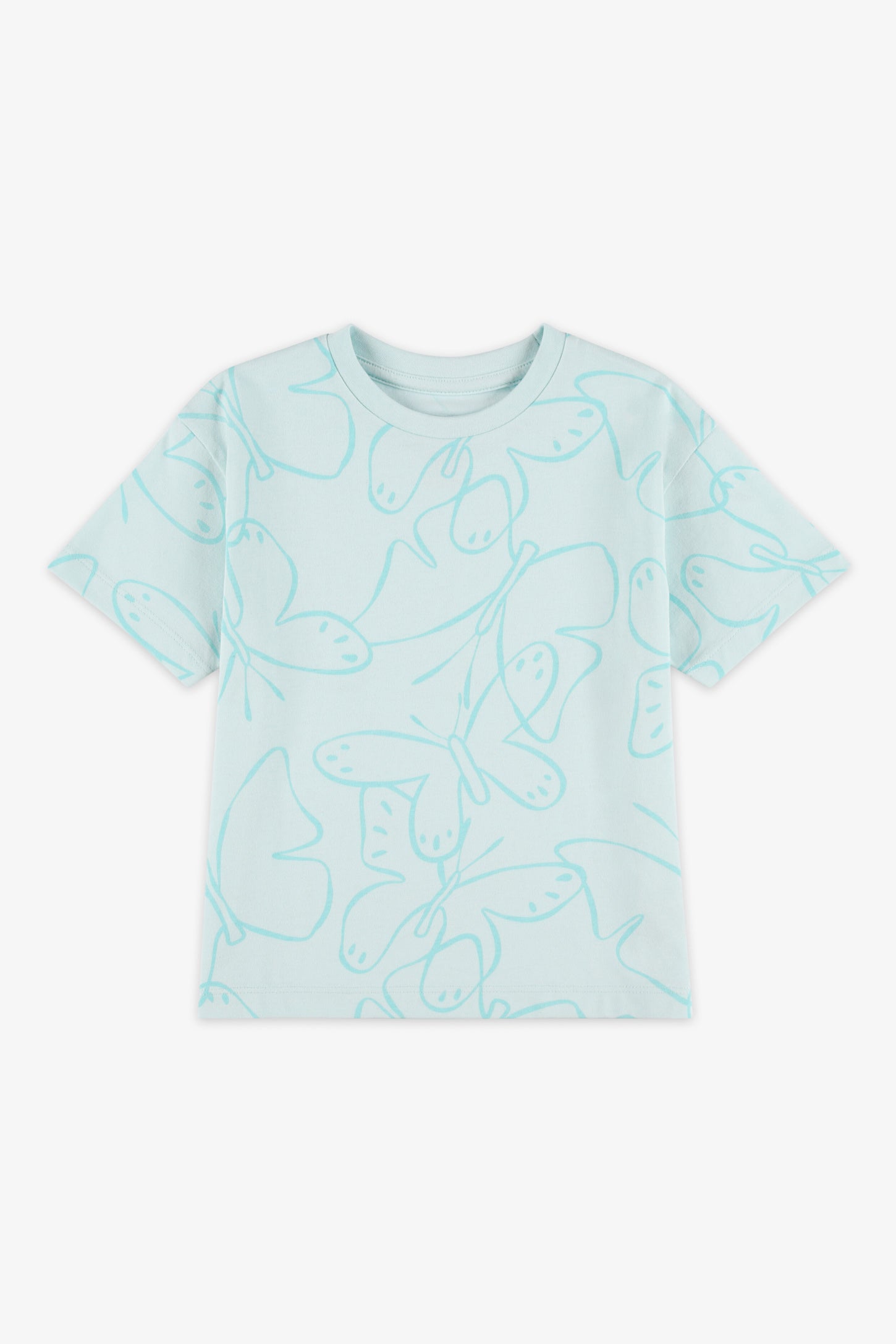 T-shirt col rond coton, 2/20$ - Enfant fille && BLEU MULTI