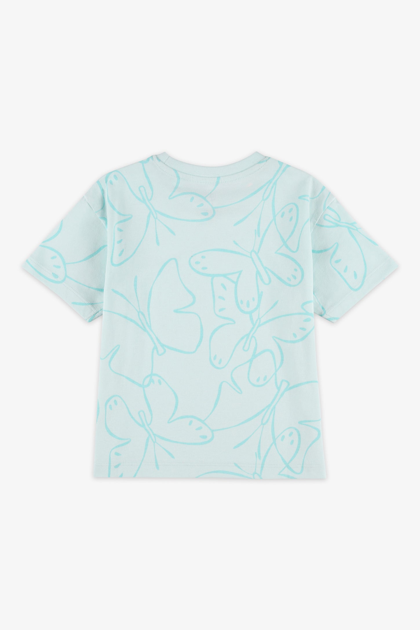 T-shirt col rond coton, 2/20$ - Enfant fille && BLEU MULTI