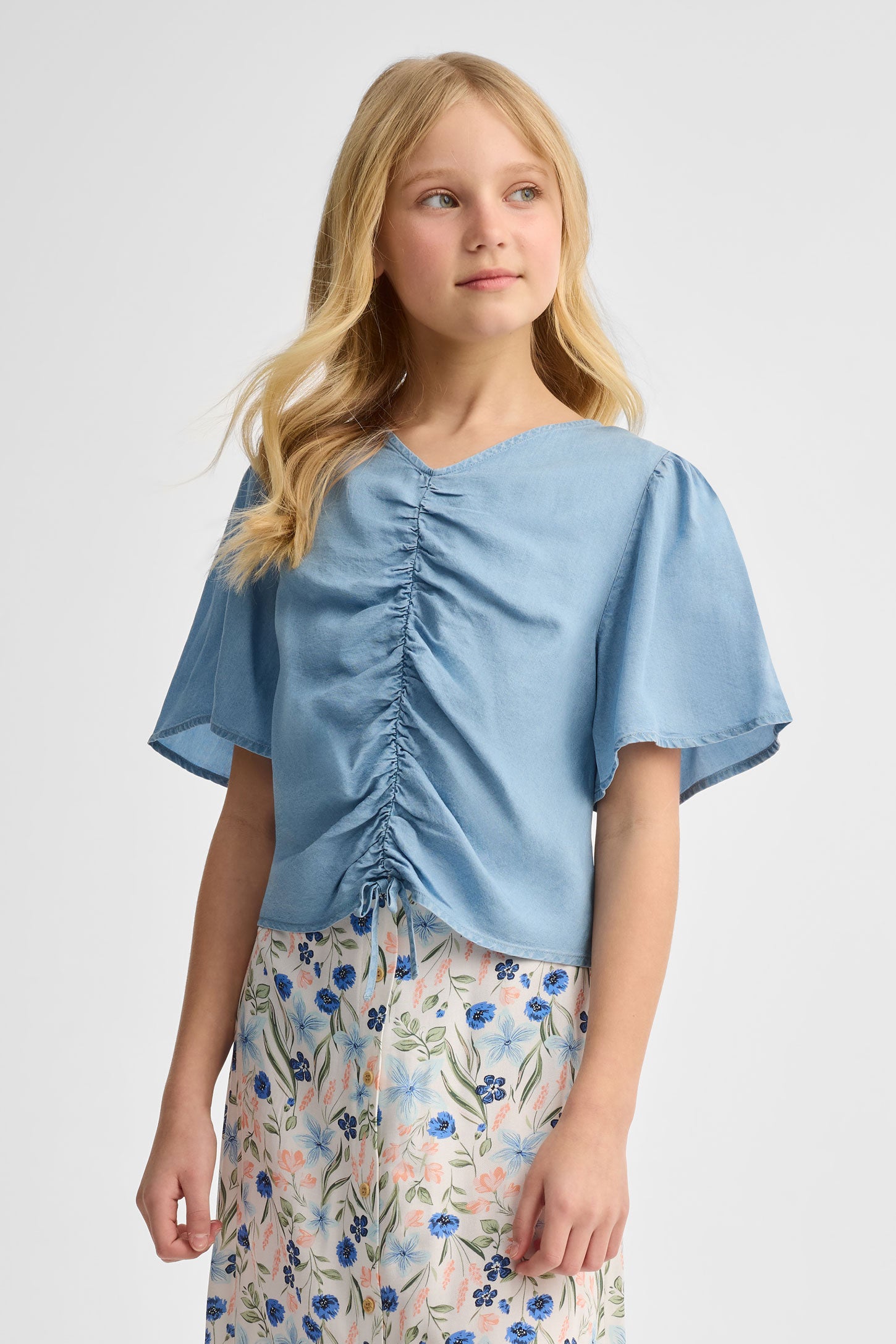 Chemisier manches courtes lyocell - Ado fille && BLEU PALE