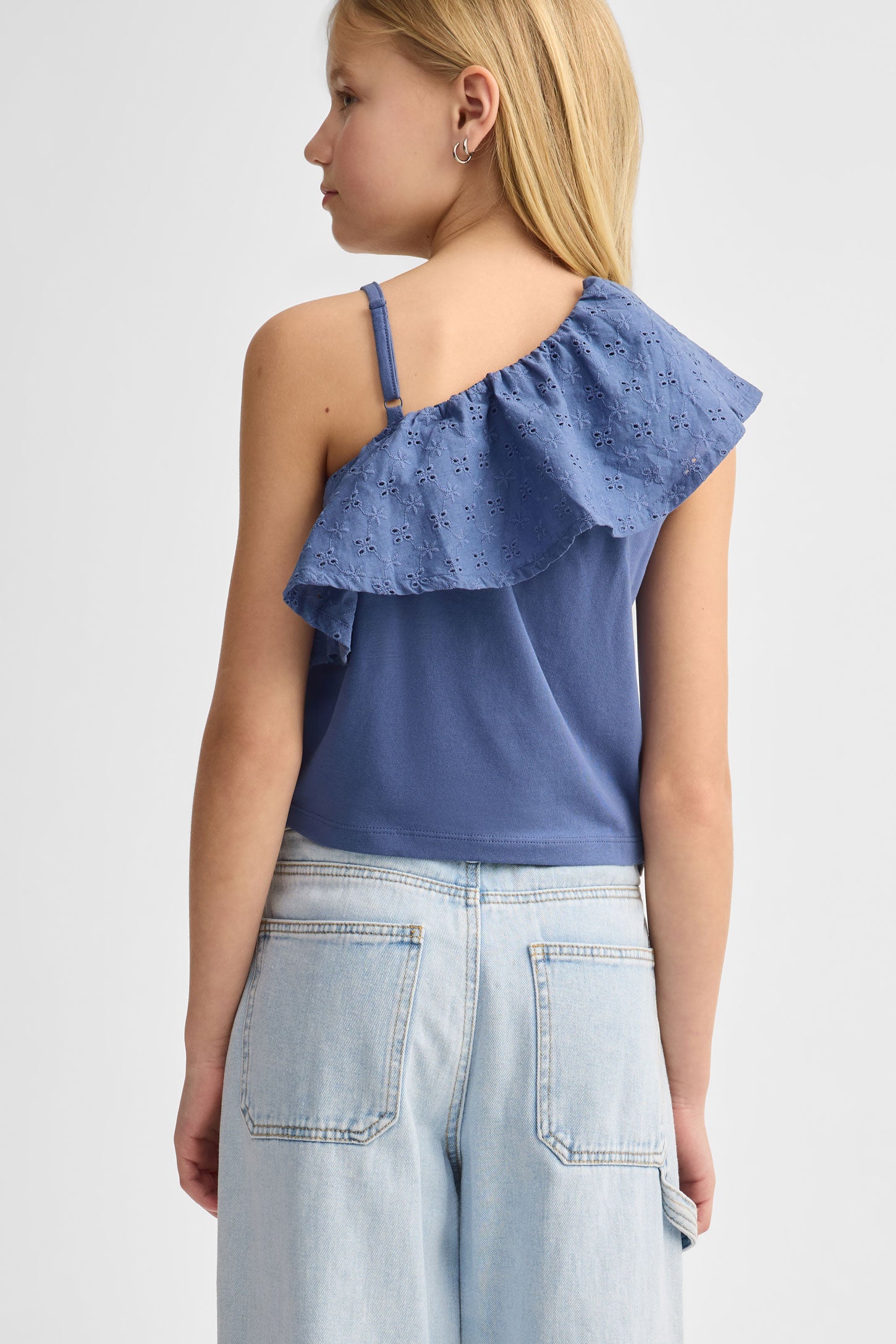 Camisole asymétrique à volants coton - Ado fille && BLEU