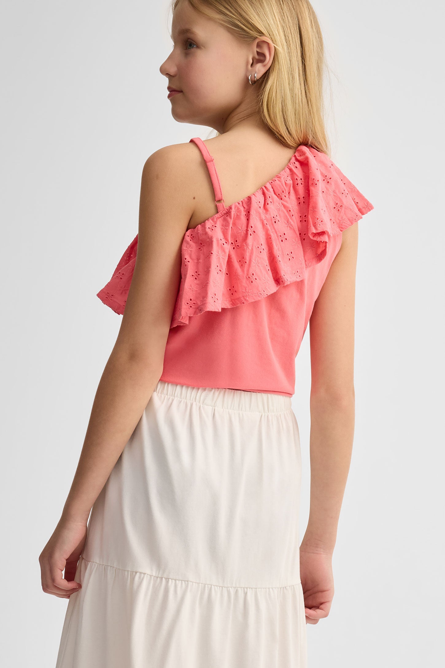Camisole asymétrique à volants coton - Ado fille && CORAIL
