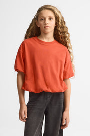 T-shirt ballon écourté en coton - Ado fille && ROUGE