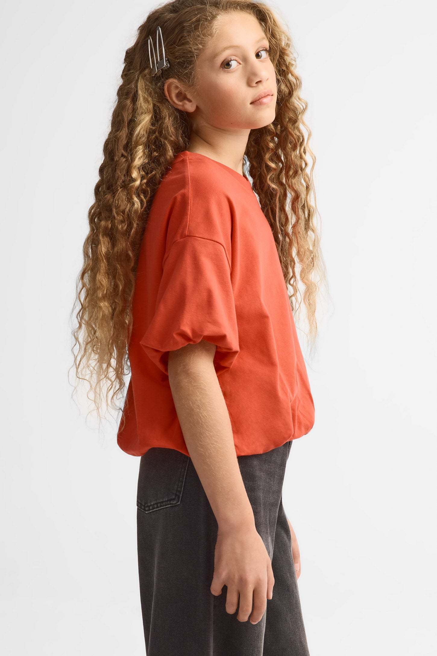 T-shirt ballon écourté en coton - Ado fille && ROUGE