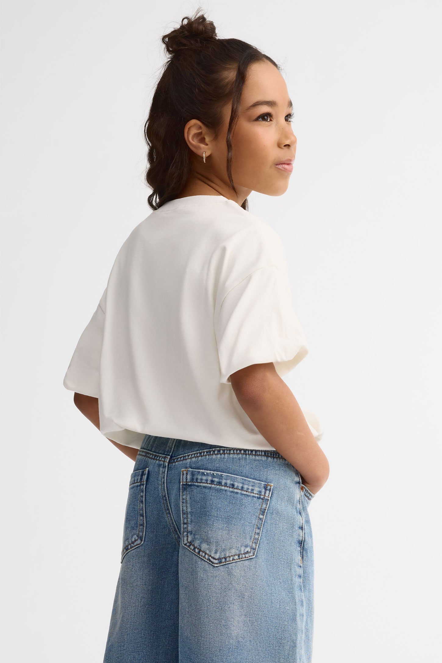 T-shirt ballon écourté en coton - Ado fille && BLANC