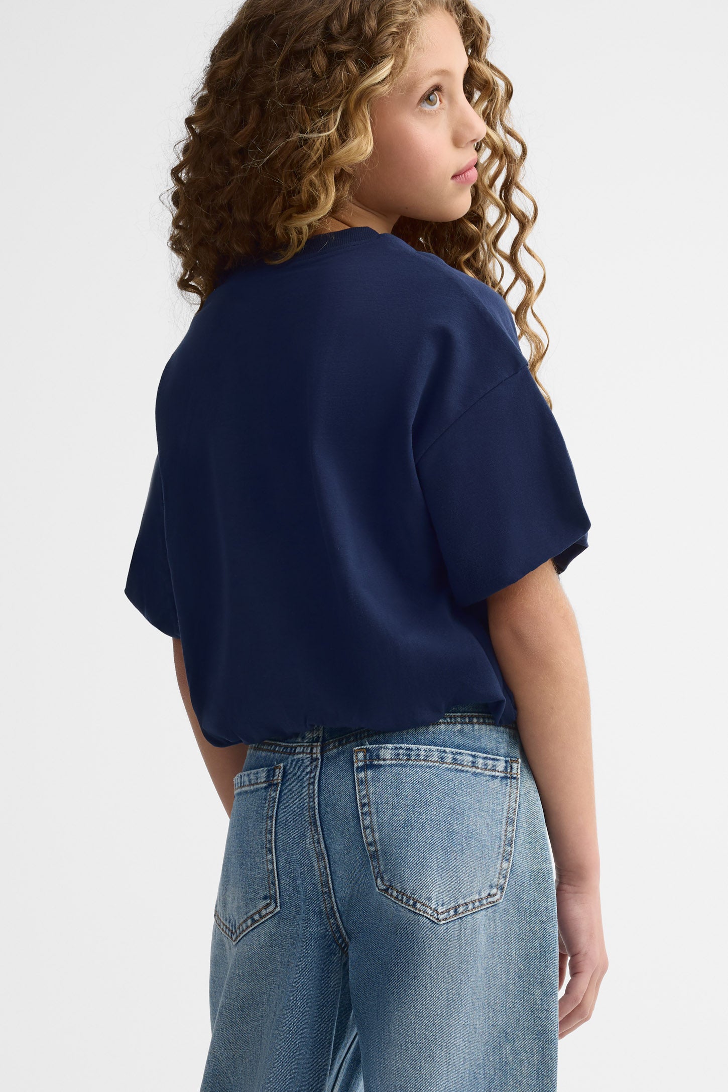 T-shirt ballon écourté en coton - Ado fille && BLEU MARINE
