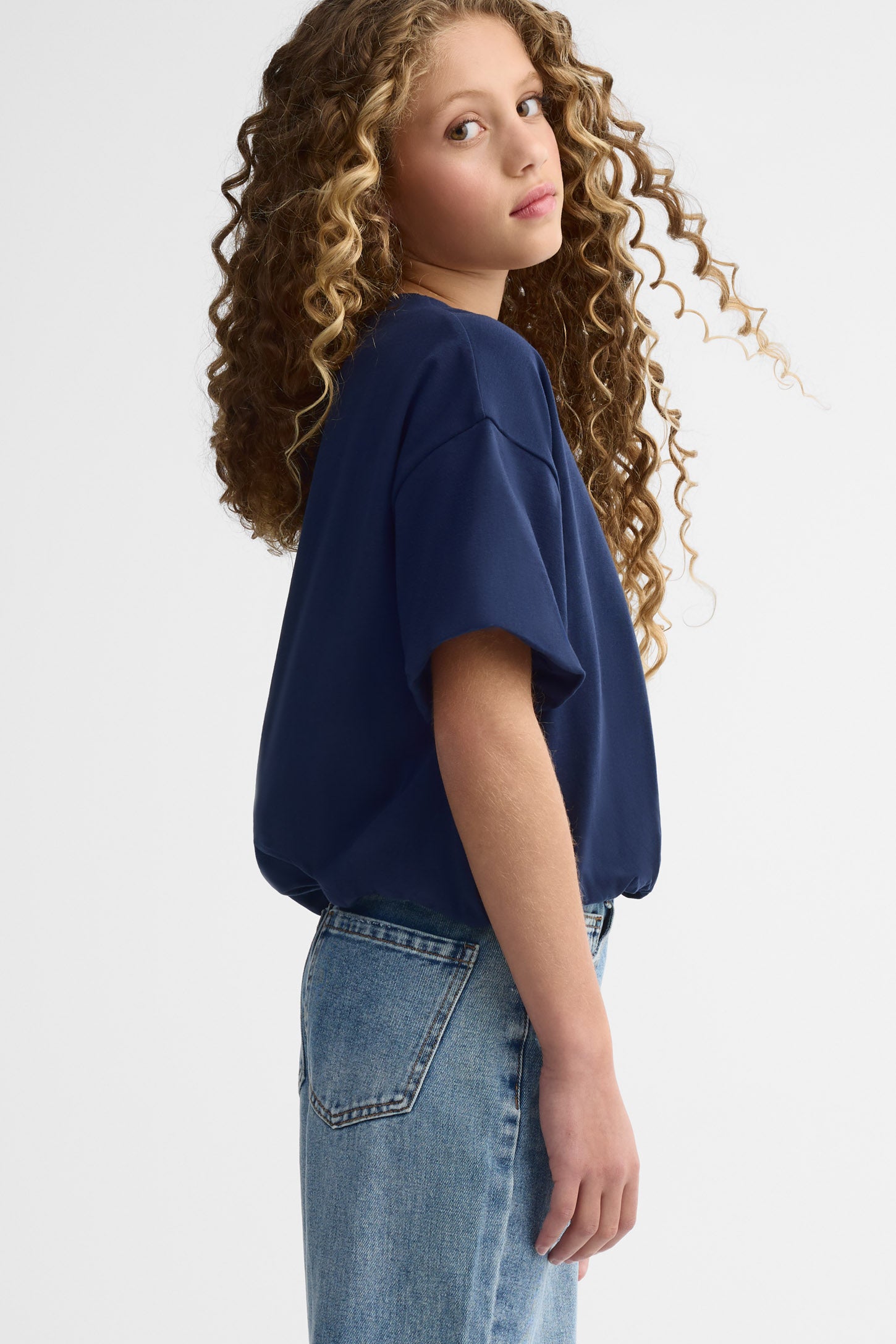 T-shirt ballon écourté en coton - Ado fille && BLEU MARINE