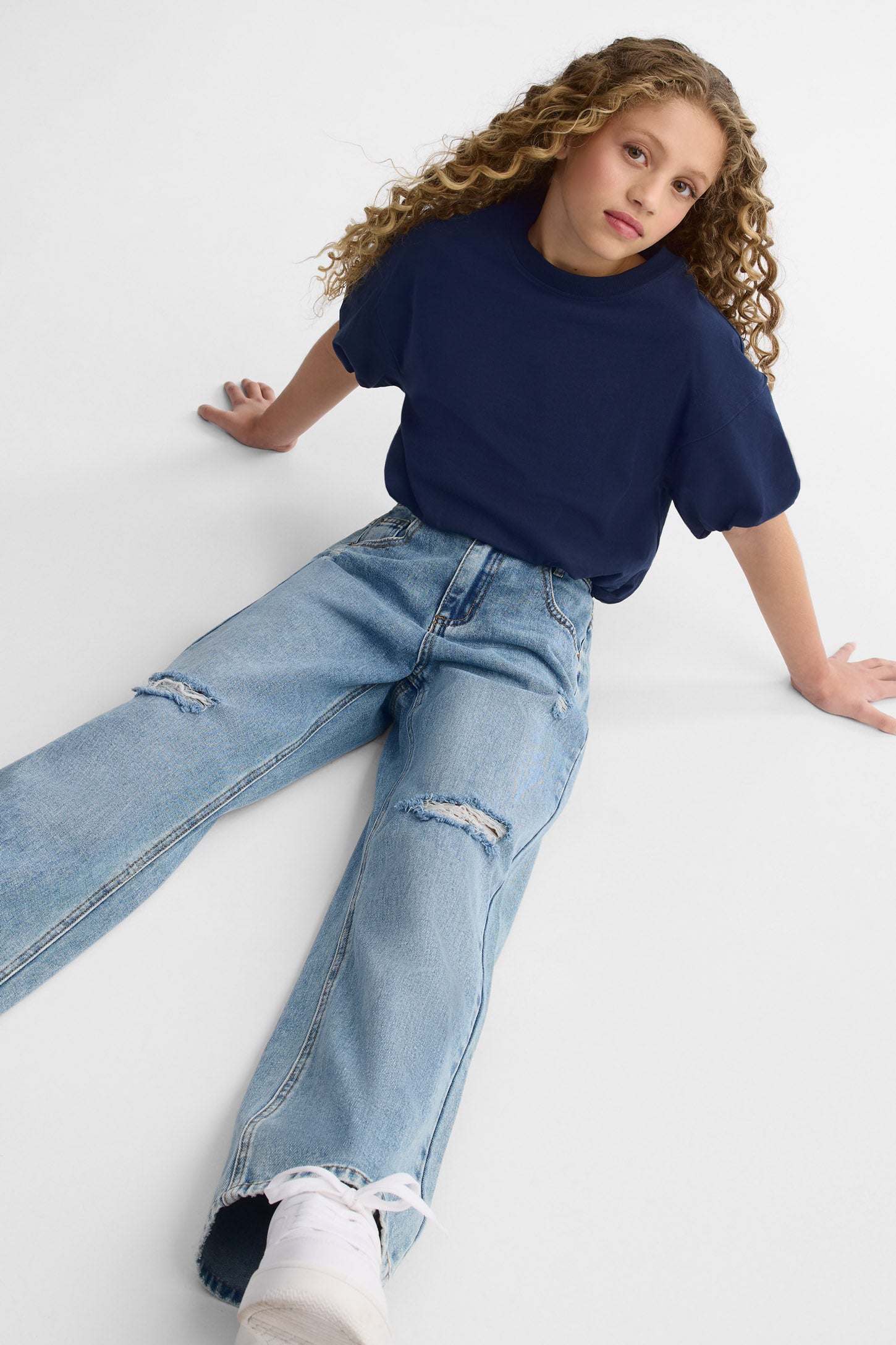 T-shirt ballon écourté en coton - Ado fille && BLEU MARINE