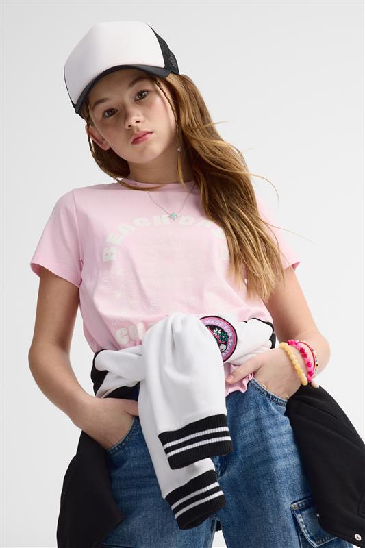 T-shirt col rond coton - Ado fille && ROSE