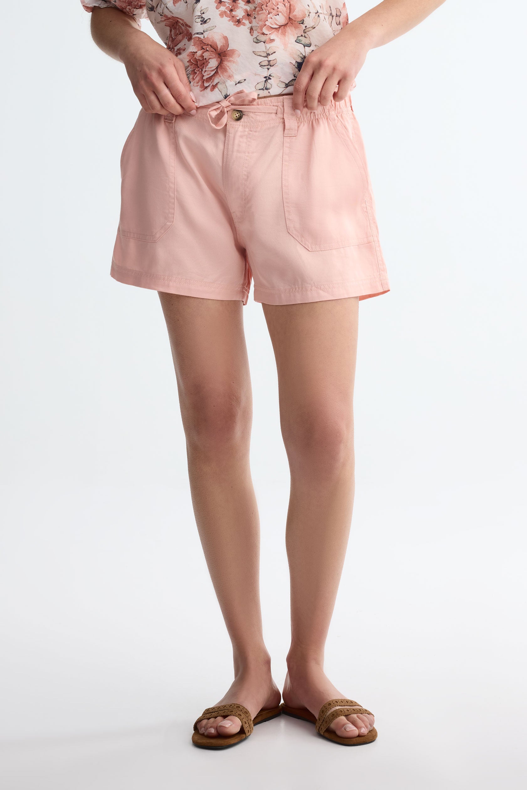 Short mi-taille lyocell - Femme && CORAIL