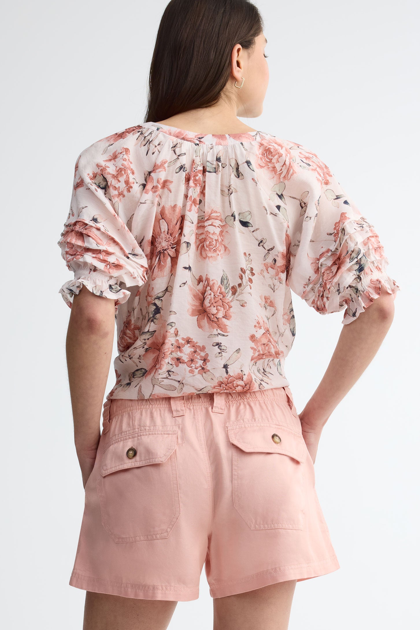 Short mi-taille lyocell - Femme && CORAIL