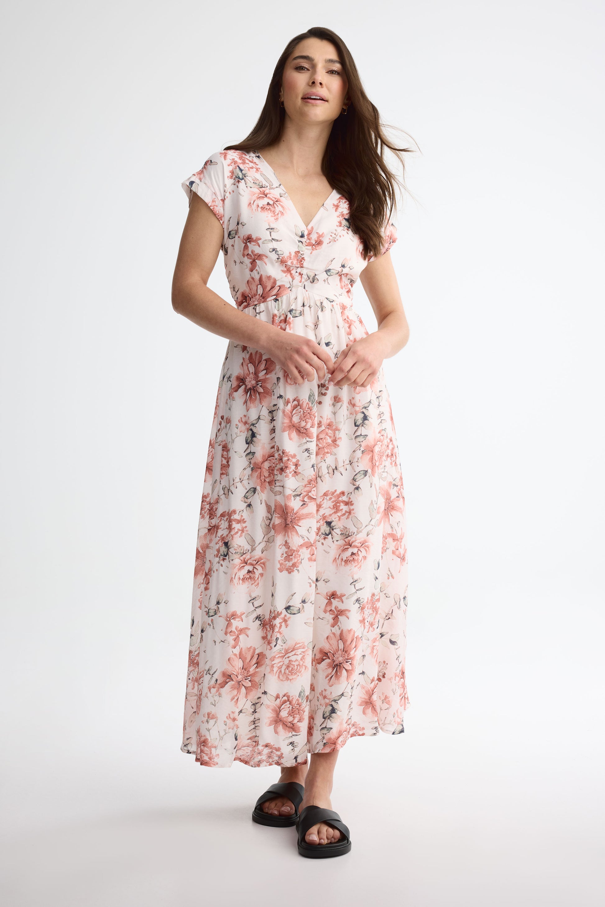 Robe manches courtes imprimée - Femme && ROSE MULTI