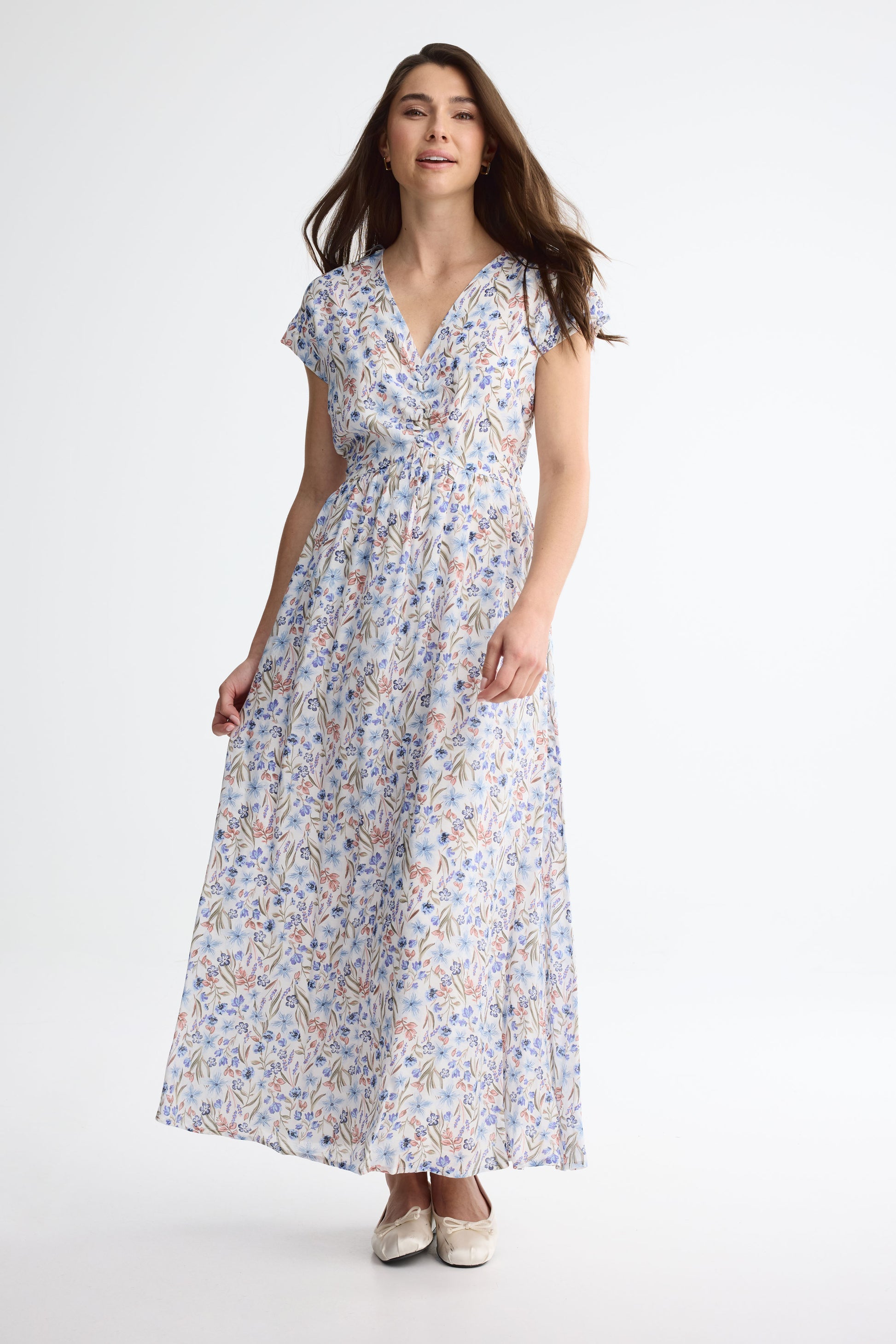 Robe manches courtes imprimée - Femme && BLEU MULTI