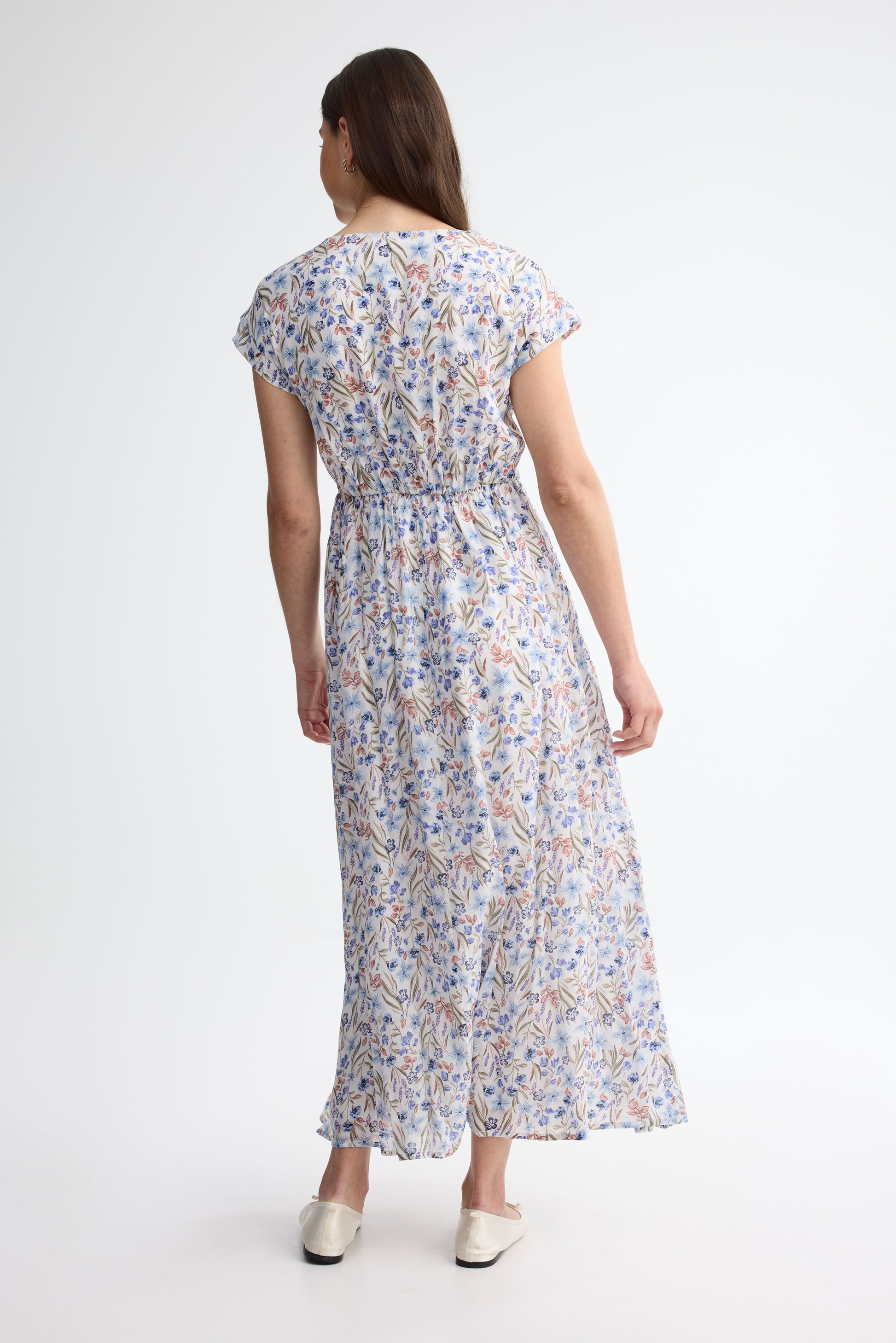 Robe manches courtes imprimée - Femme && BLEU MULTI