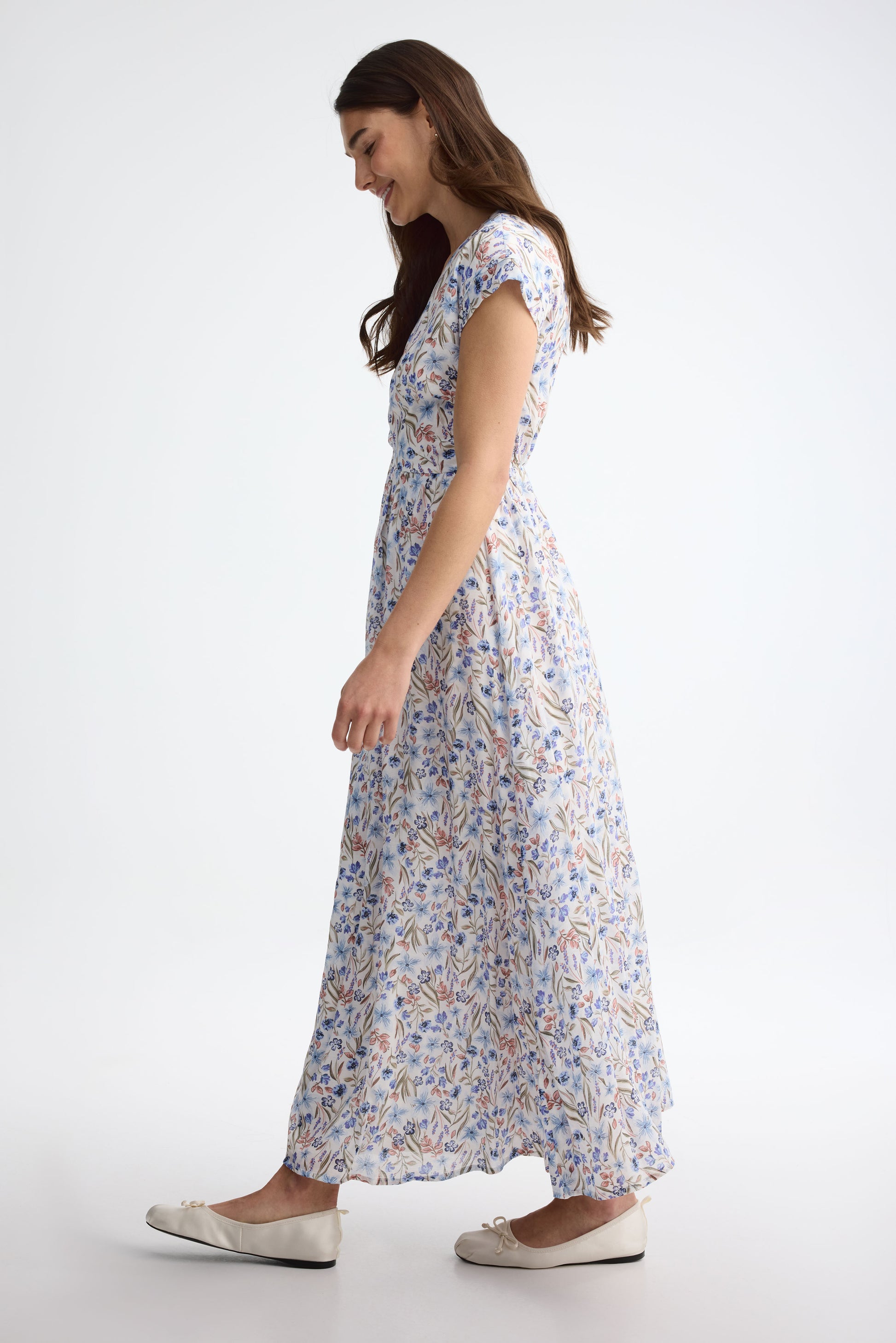 Robe manches courtes imprimée - Femme && BLEU MULTI