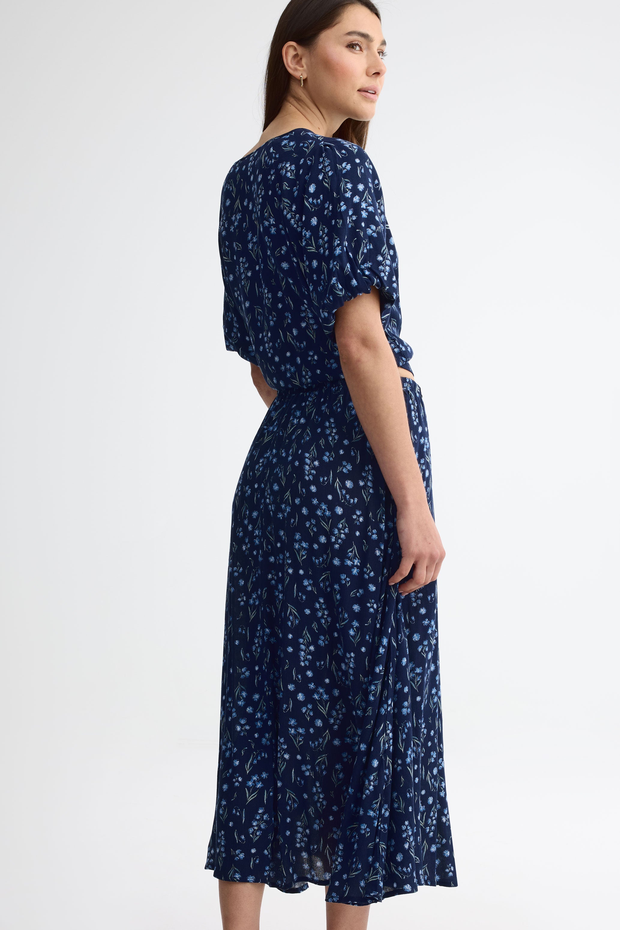 Jupe longue taille haute - Femme && MARIN/MULTI