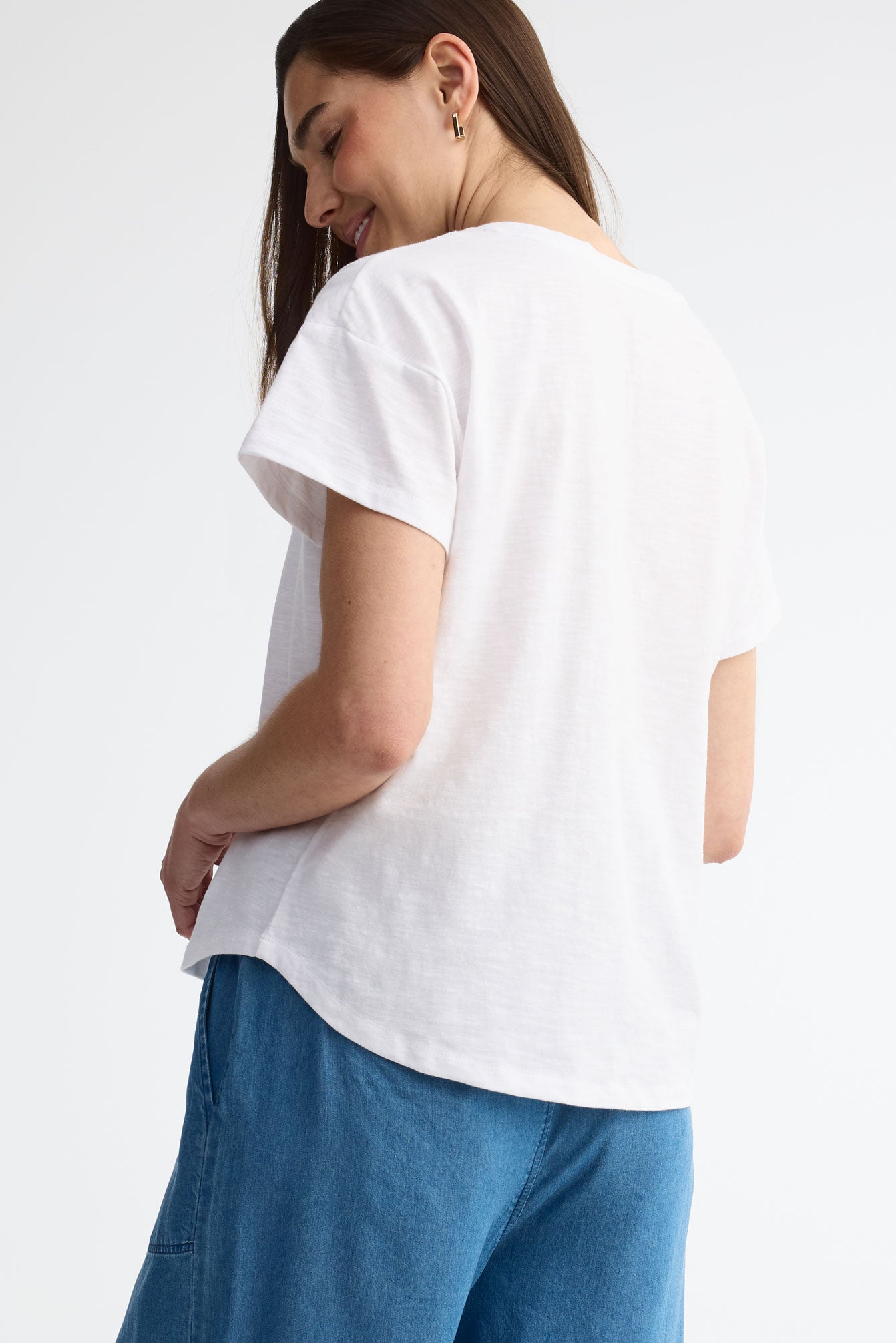 T-shirt col rond coupe ample - Femme && BLANC