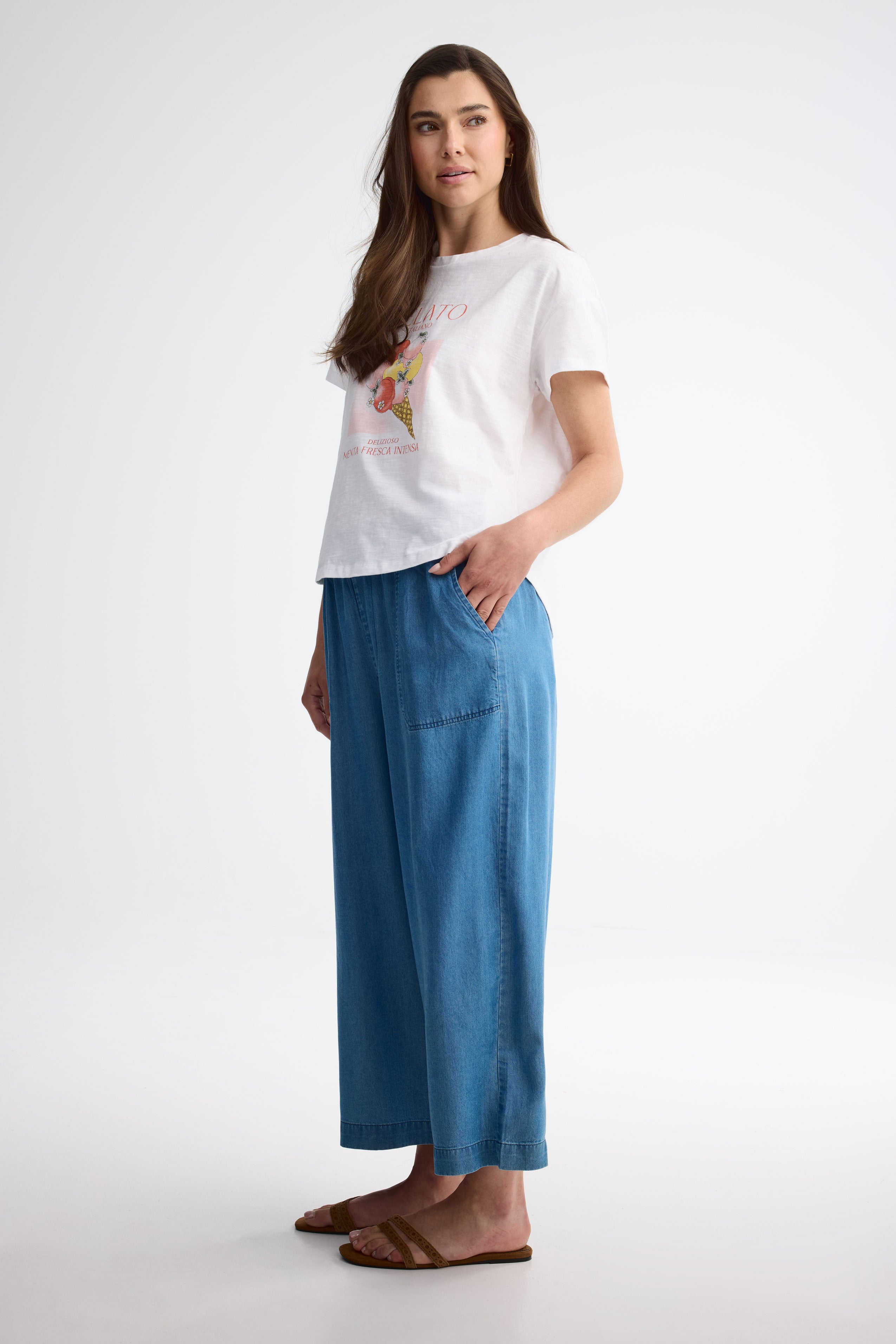 T-shirt col rond coupe ample - Femme && BLANC