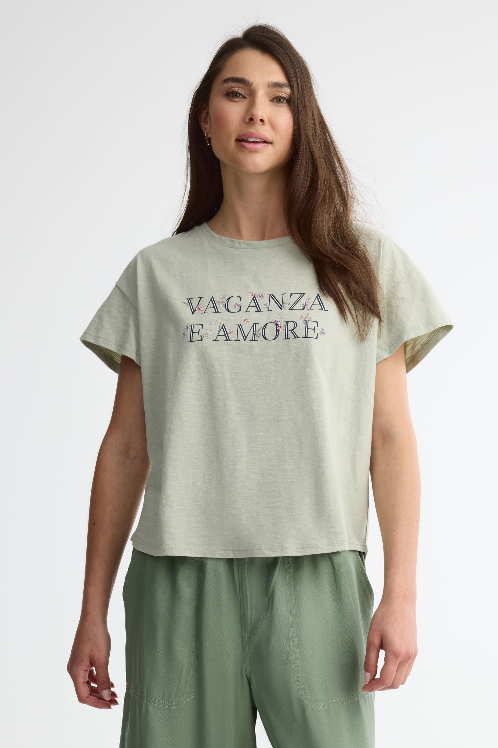 T-shirt col rond coupe ample - Femme && VERT