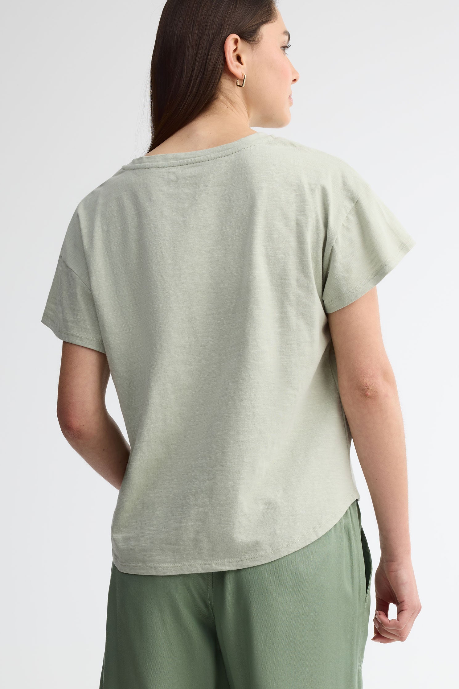 T-shirt col rond coupe ample - Femme && VERT