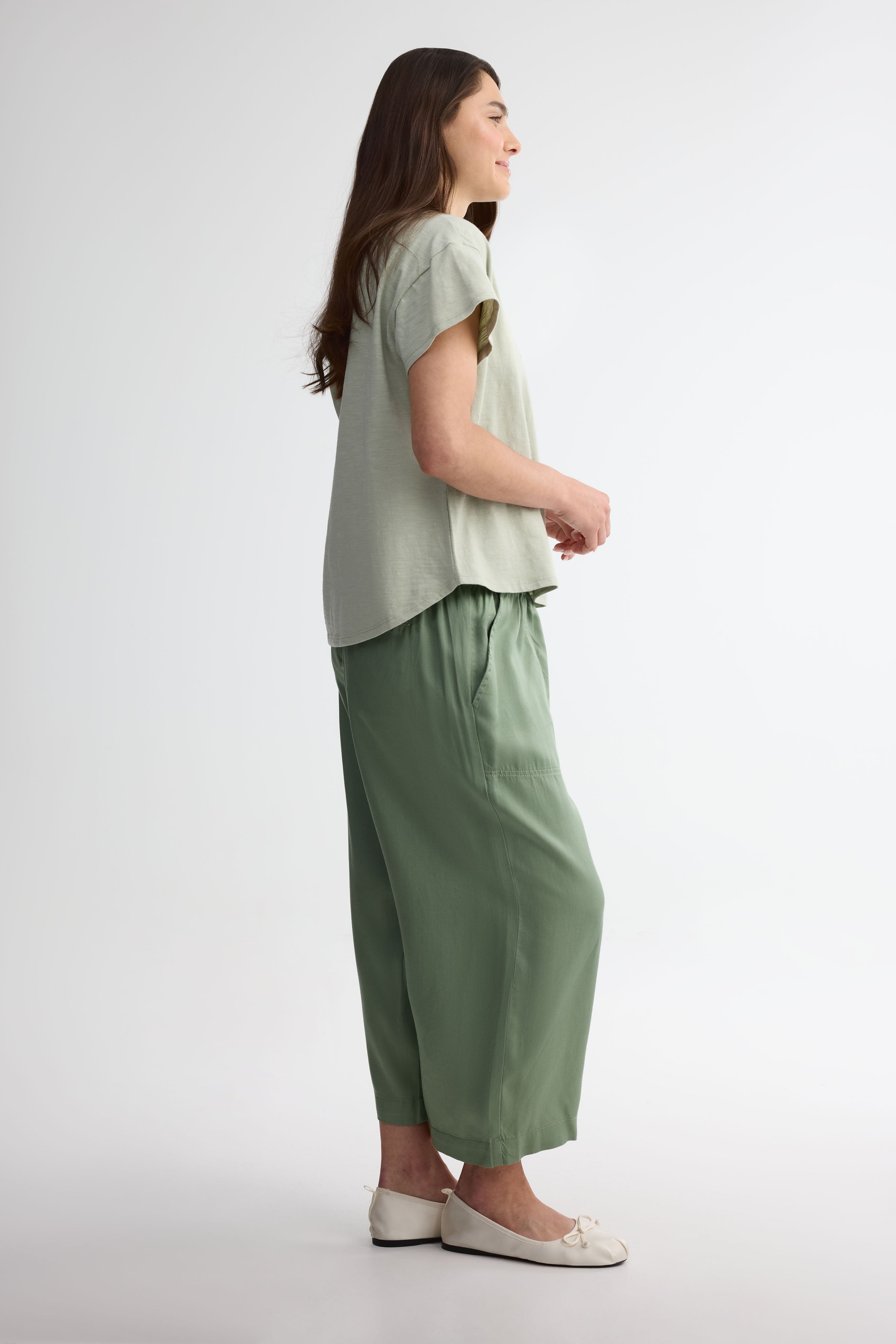 T-shirt col rond coupe ample - Femme && VERT