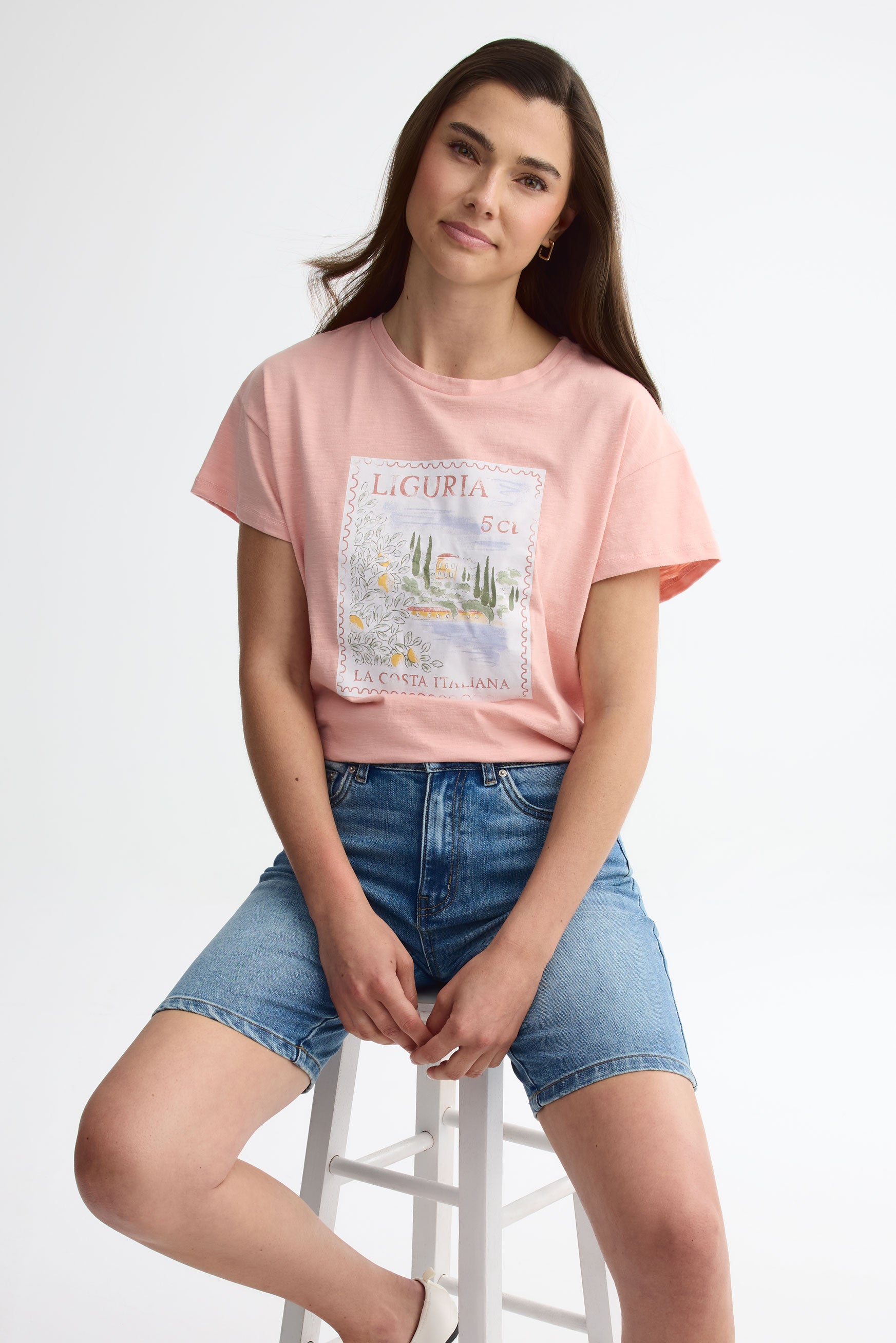 T-shirt col rond coupe ample - Femme && CORAIL