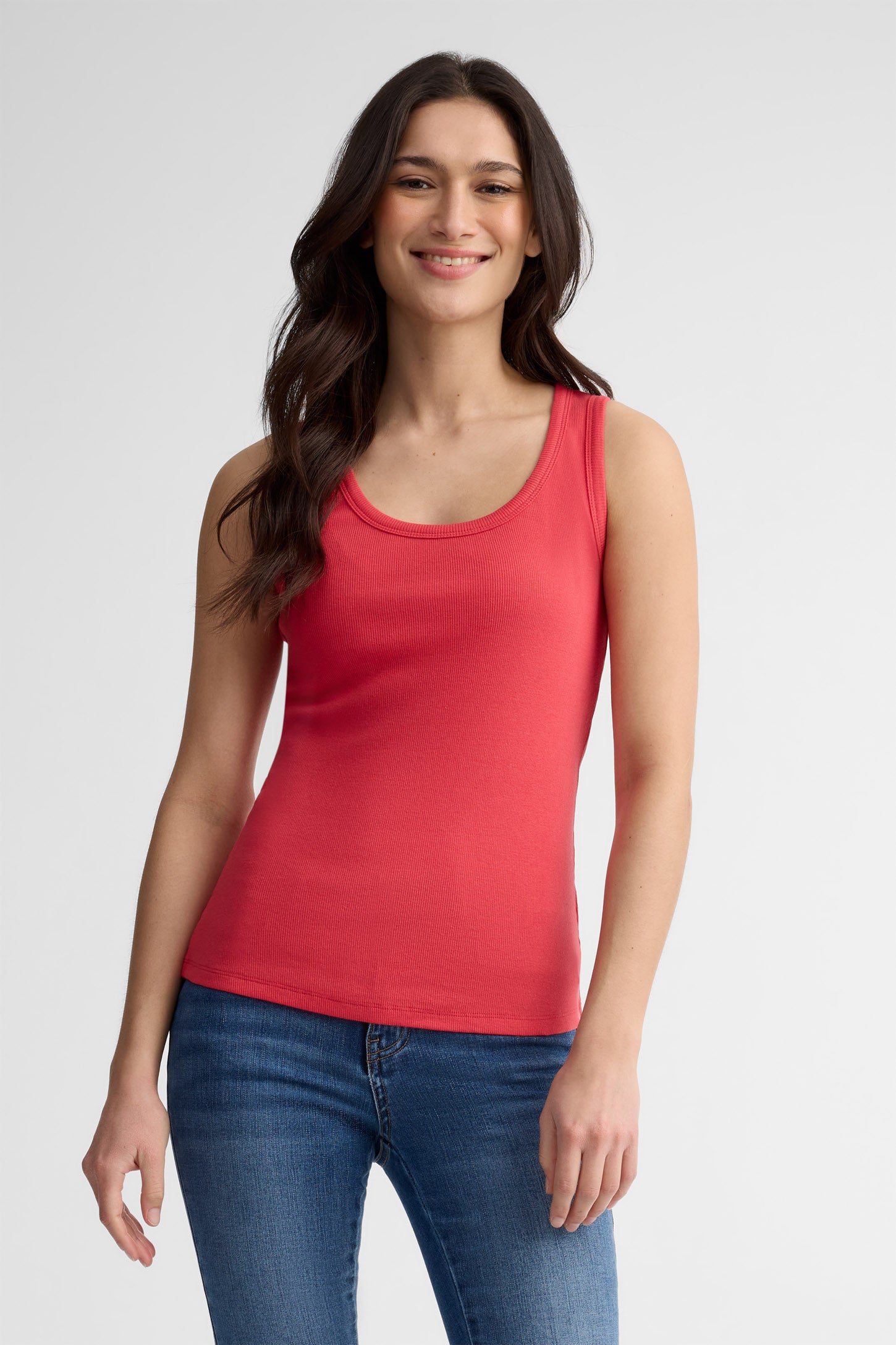 Camisole côtelée col dégagé - Femme && ROUGE