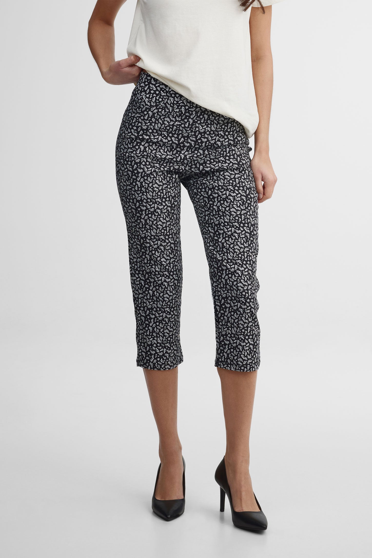 Capri jambe étroite en twill - Femme && NOIR/MULTI