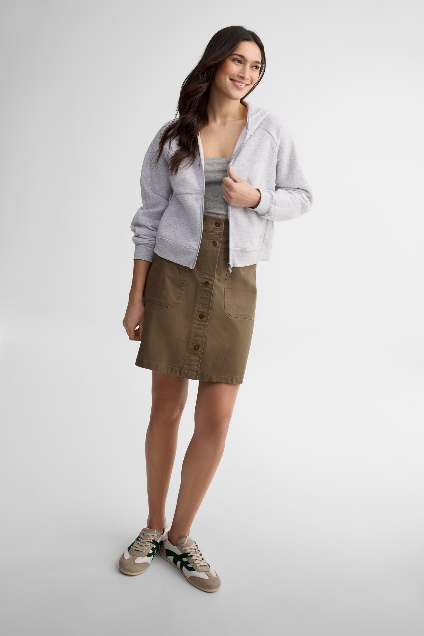 Jupe ligne-A en twill - Femme && KAKI