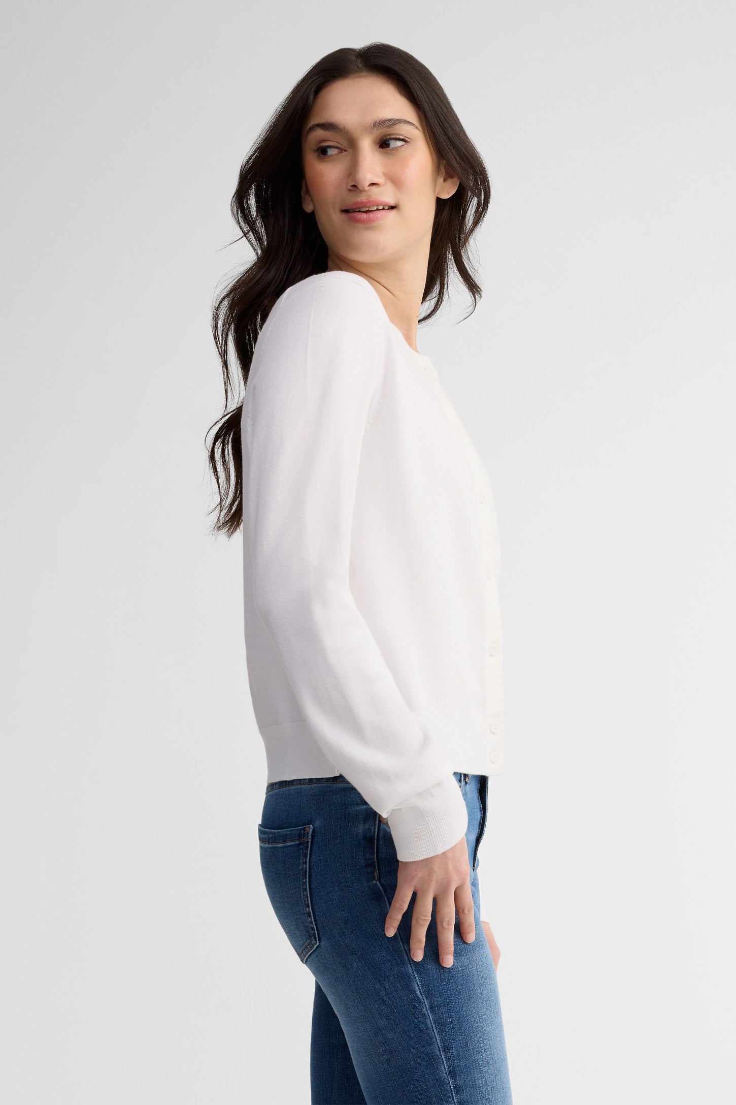 Cardigan manches longues semi-ajusté - Femme && BLANC