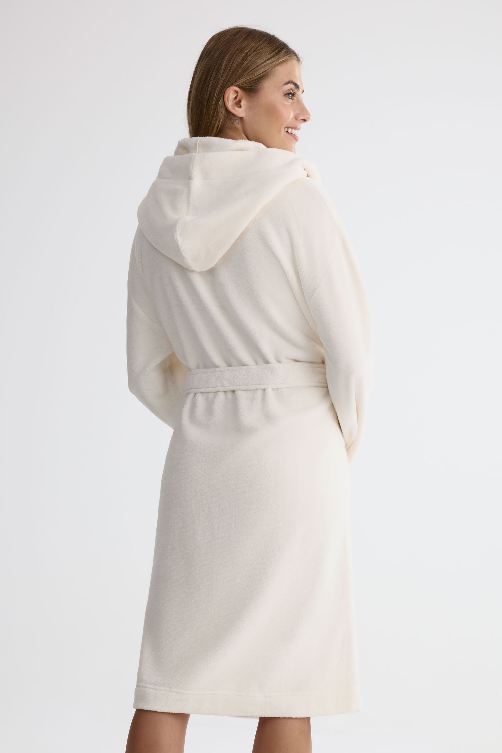 Robe de chambre à capuchon – Femme && BLANC CASSÉ