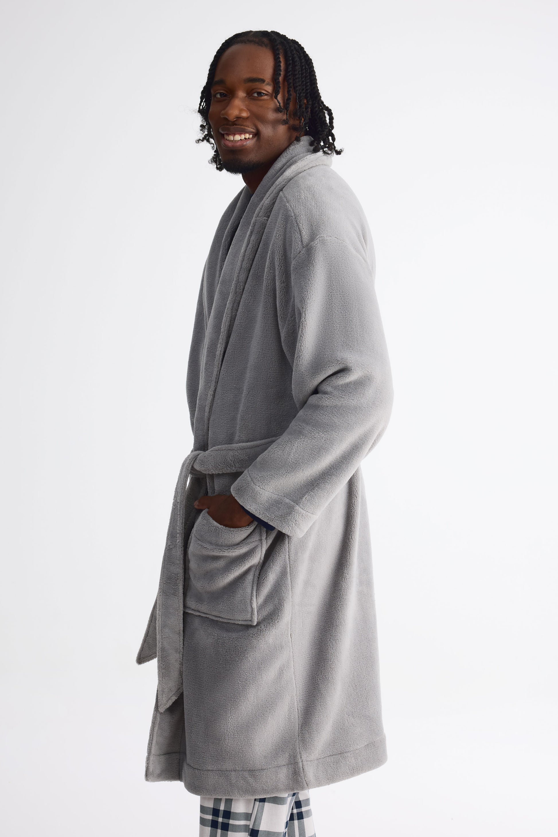 Robe de chambre en peluche - Homme && GRIS
