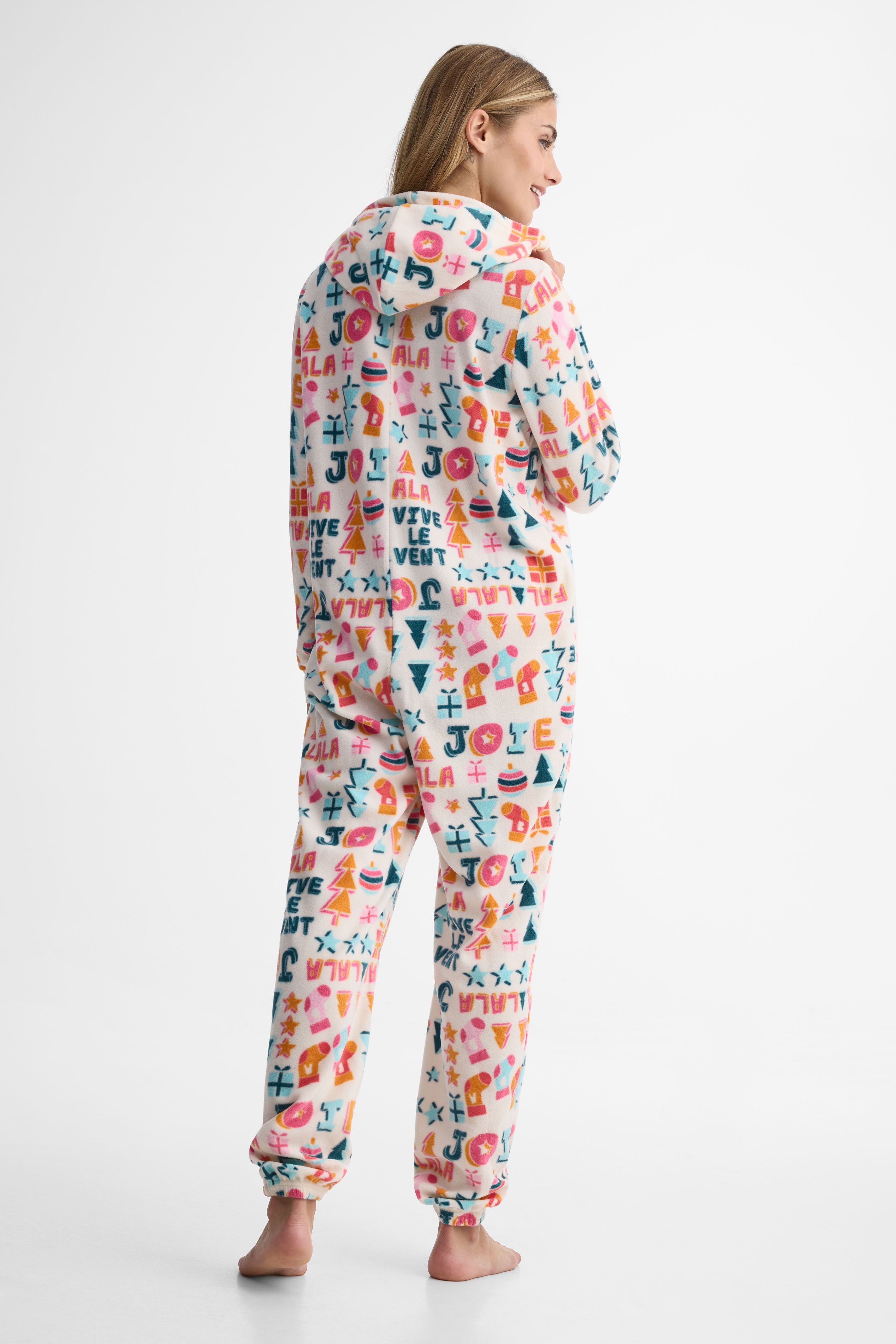 Pyjama 1 pièce avec capuchon - Femme && BLANC CASSÉ/MULTI