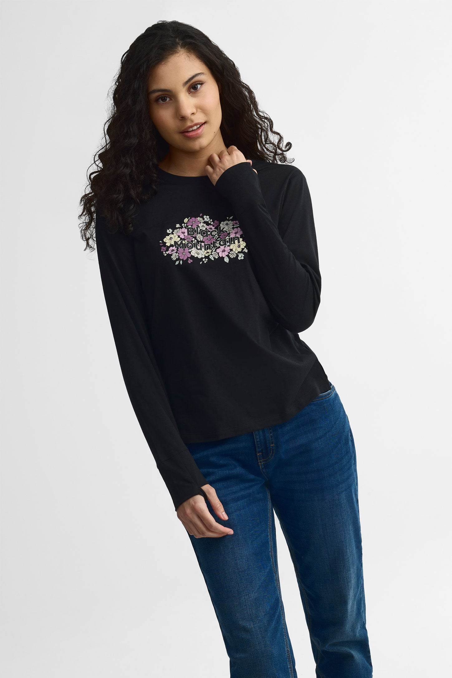 Chandail col rond manches longues coton bio - Femme && NOIR