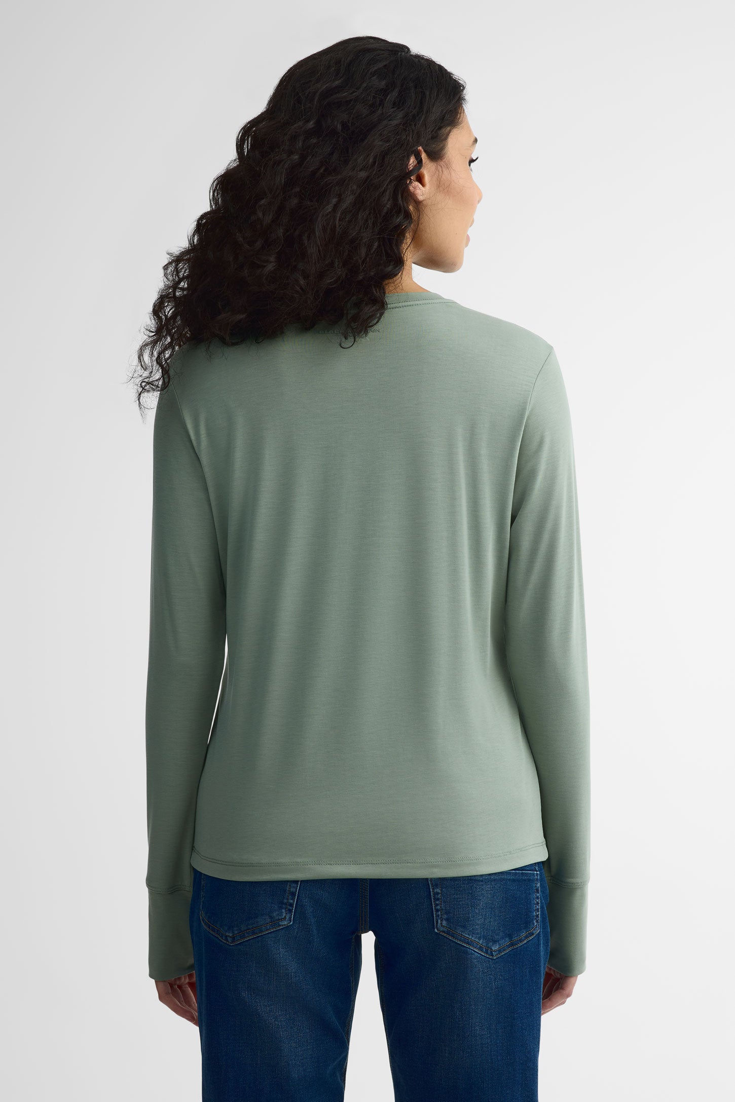 Chandail col rond manches longues Lyocell - Femme && VERT