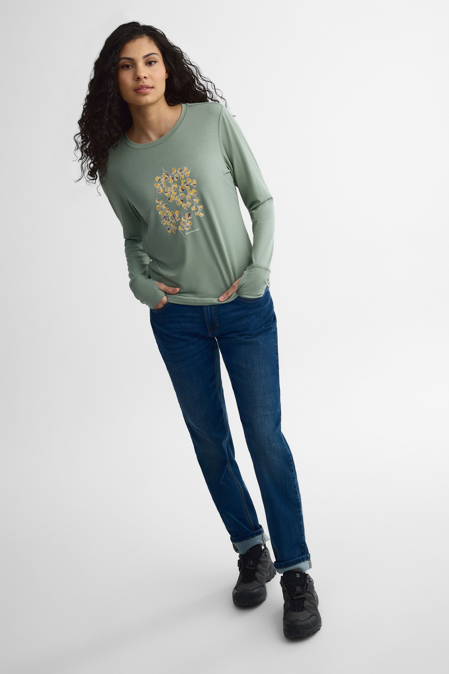 Chandail col rond manches longues Lyocell - Femme && VERT