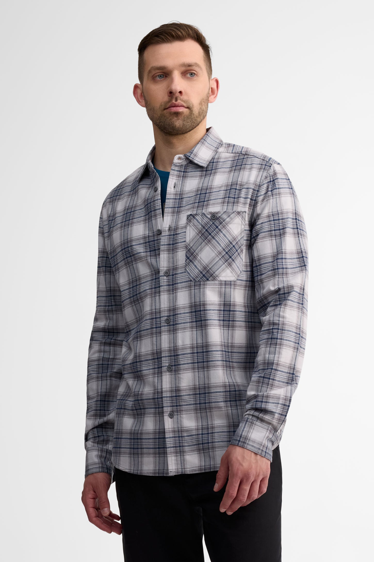 Chemise manches longues coton bio - Homme && GRIS MULTI