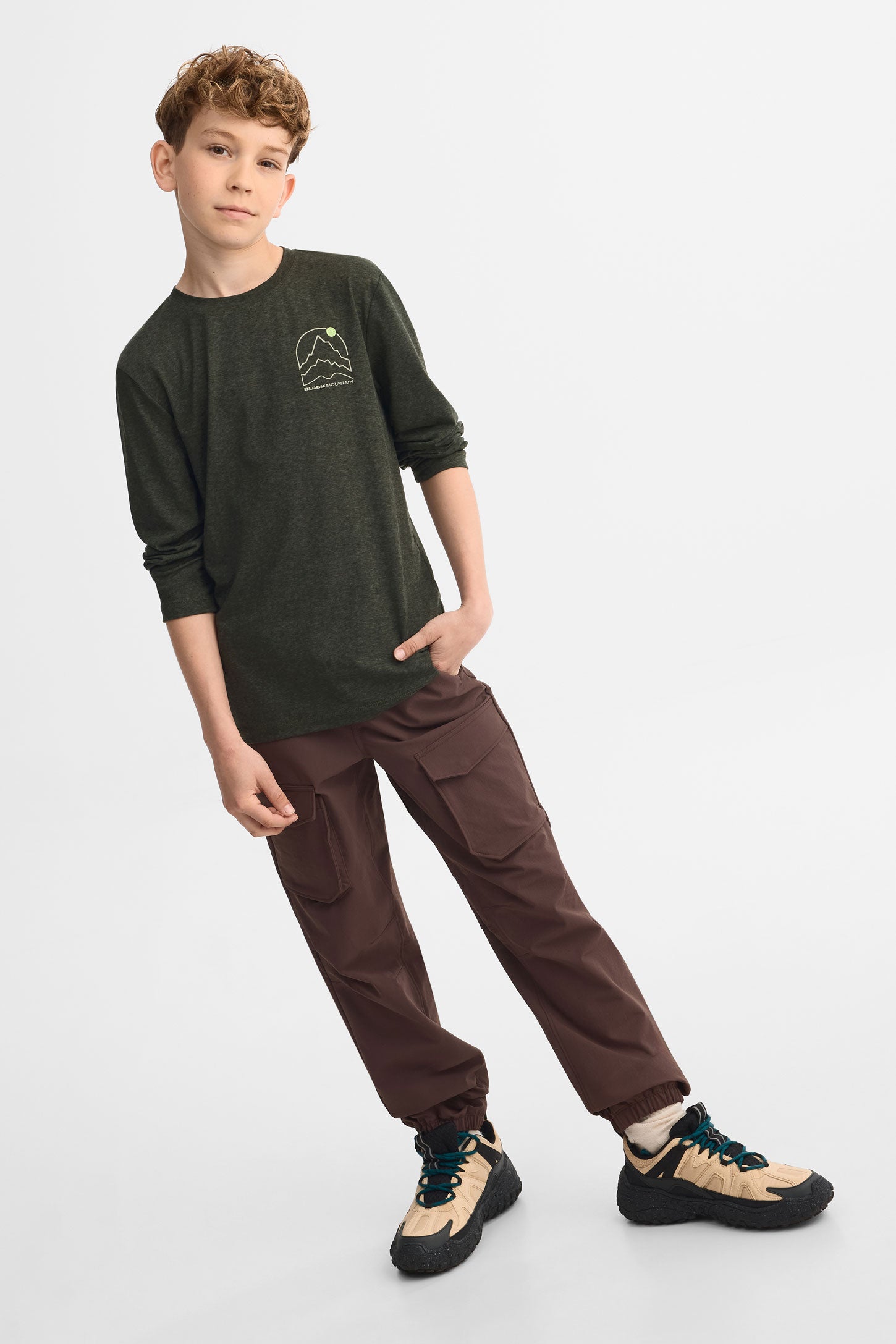 Pantalon cargo extensible 4 sens - Ado garçon && BRUN FONCE
