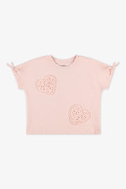 T-shirt col rond coton - Enfant fille && ROSE PALE