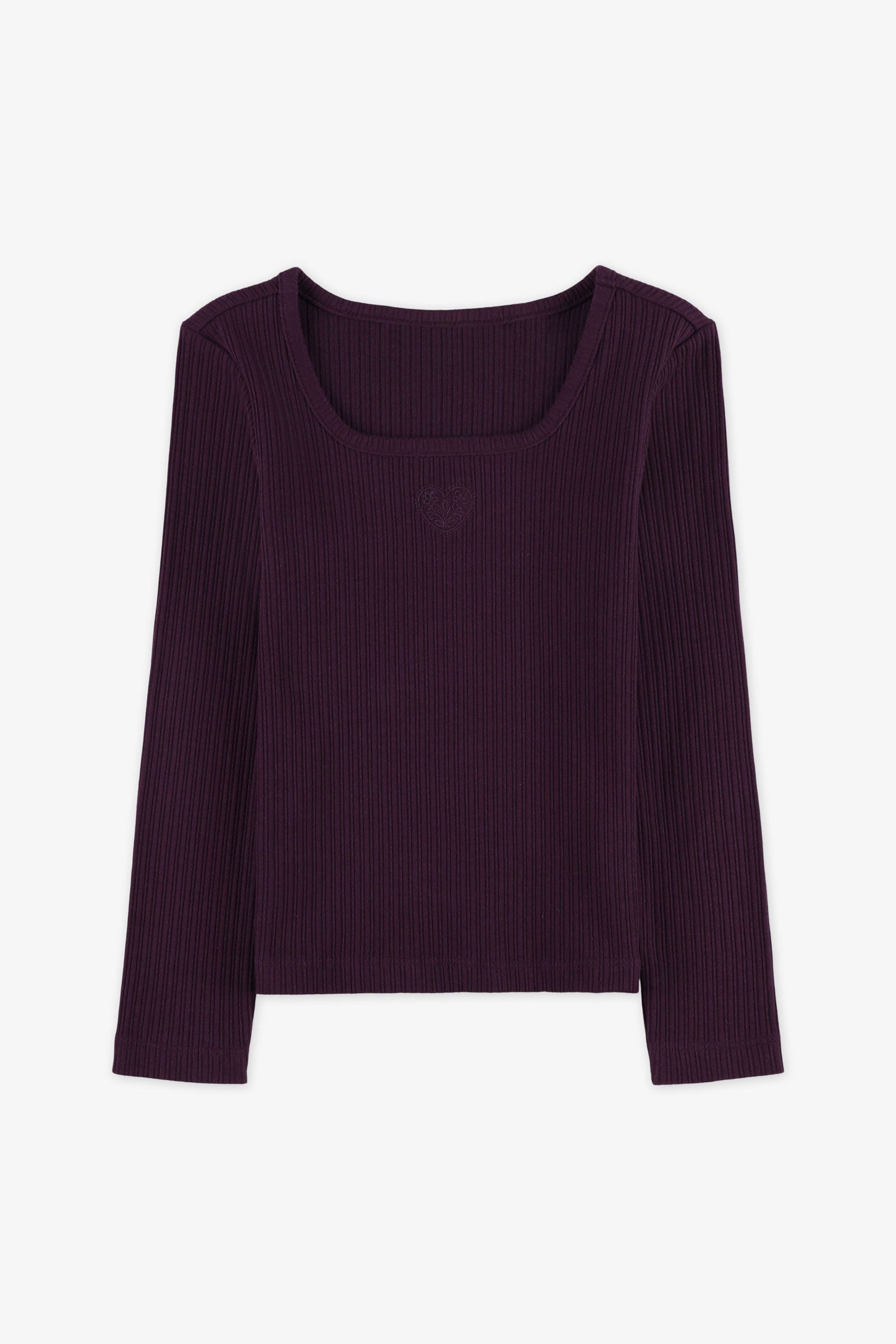 Chandail col rond pointelle - Enfant fille && AUBERGINE