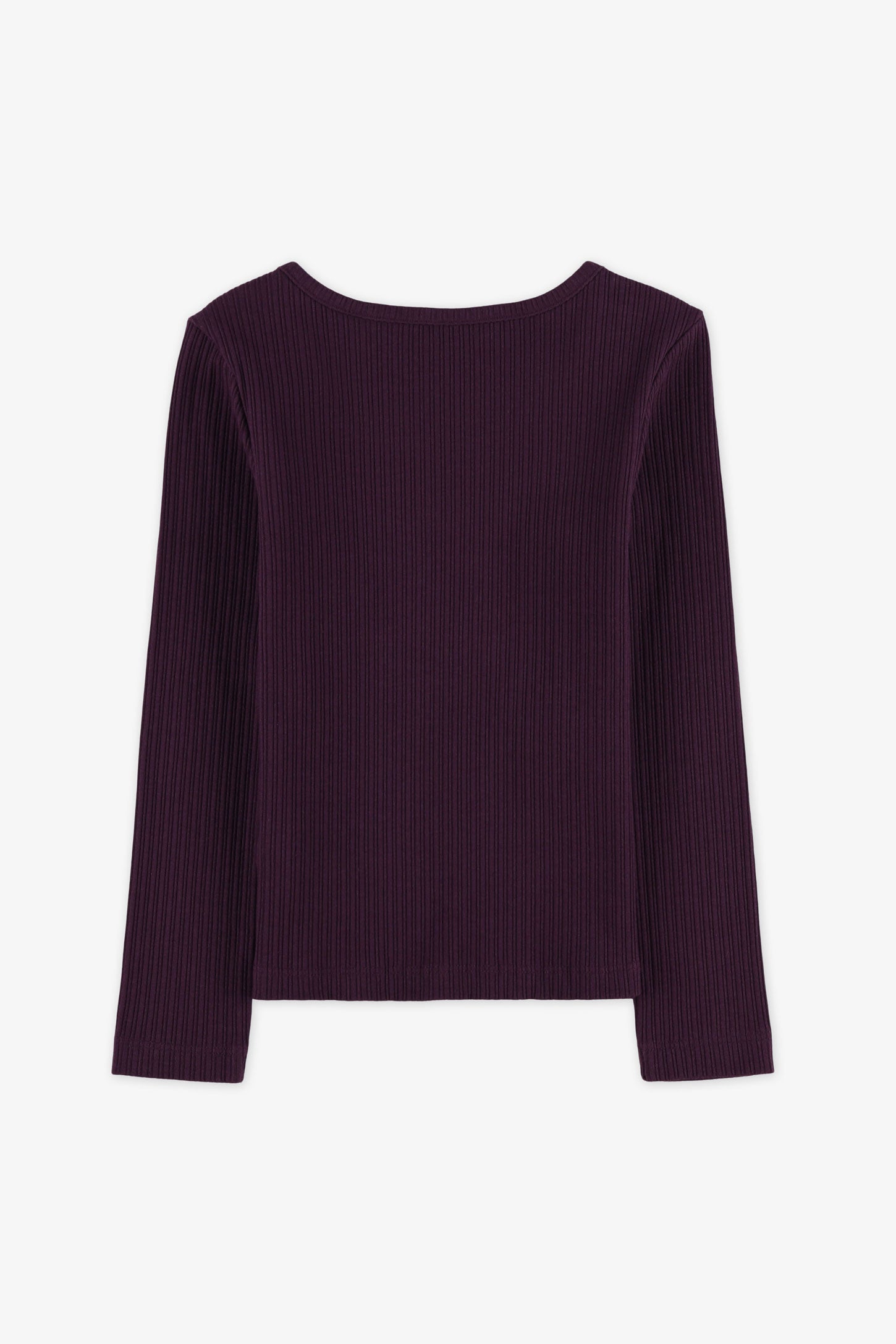 Chandail col rond pointelle - Enfant fille && AUBERGINE