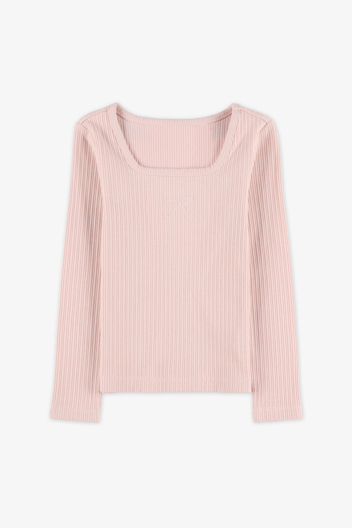 Chandail col rond pointelle - Enfant fille && ROSE PALE