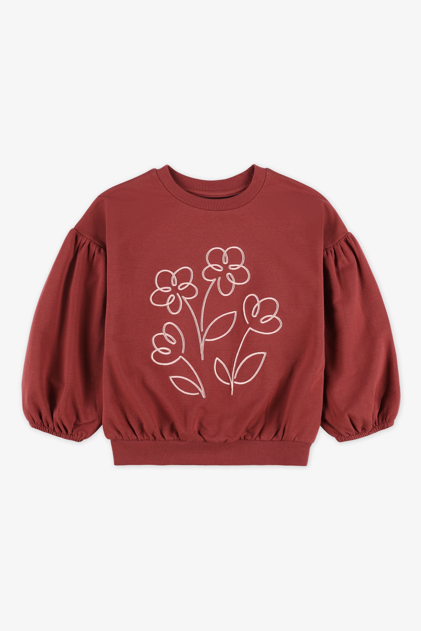 Chandail col rond coton ouaté - Enfant fille && ROUGE
